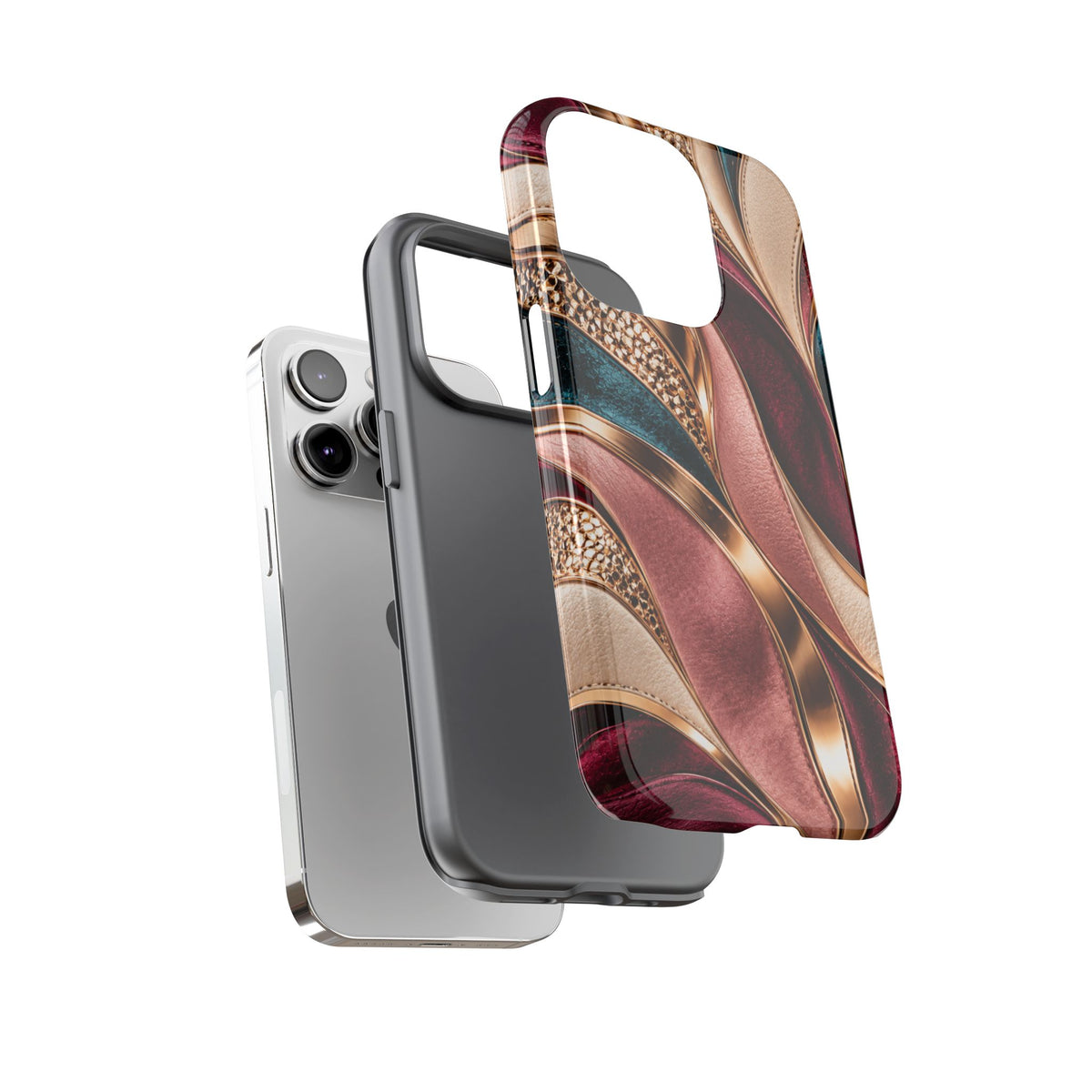 Lux Marble Waves Phone Case Metallic Burgundy, Teal Gold Protective Cover iPhone 18