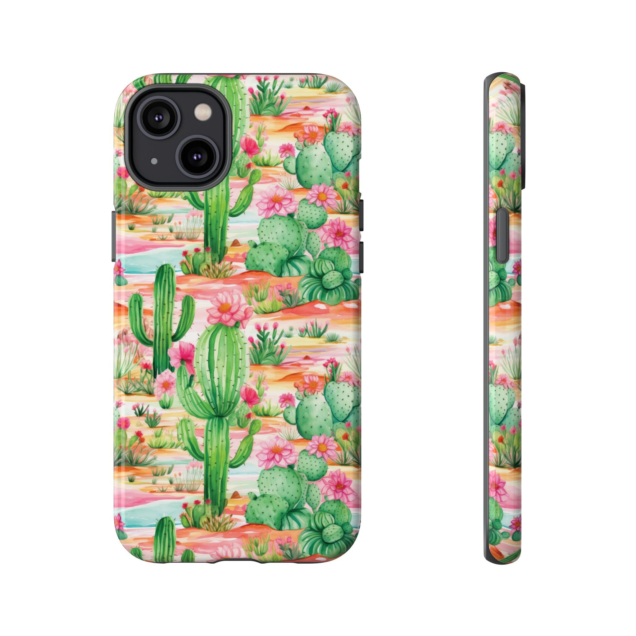 Pink and Mint Green Cactus Phone Case - Tough, Stylish Cover with Cactus Flowers | Durable Protection for iPhone & Android | Fresh Nature-Inspired Design!