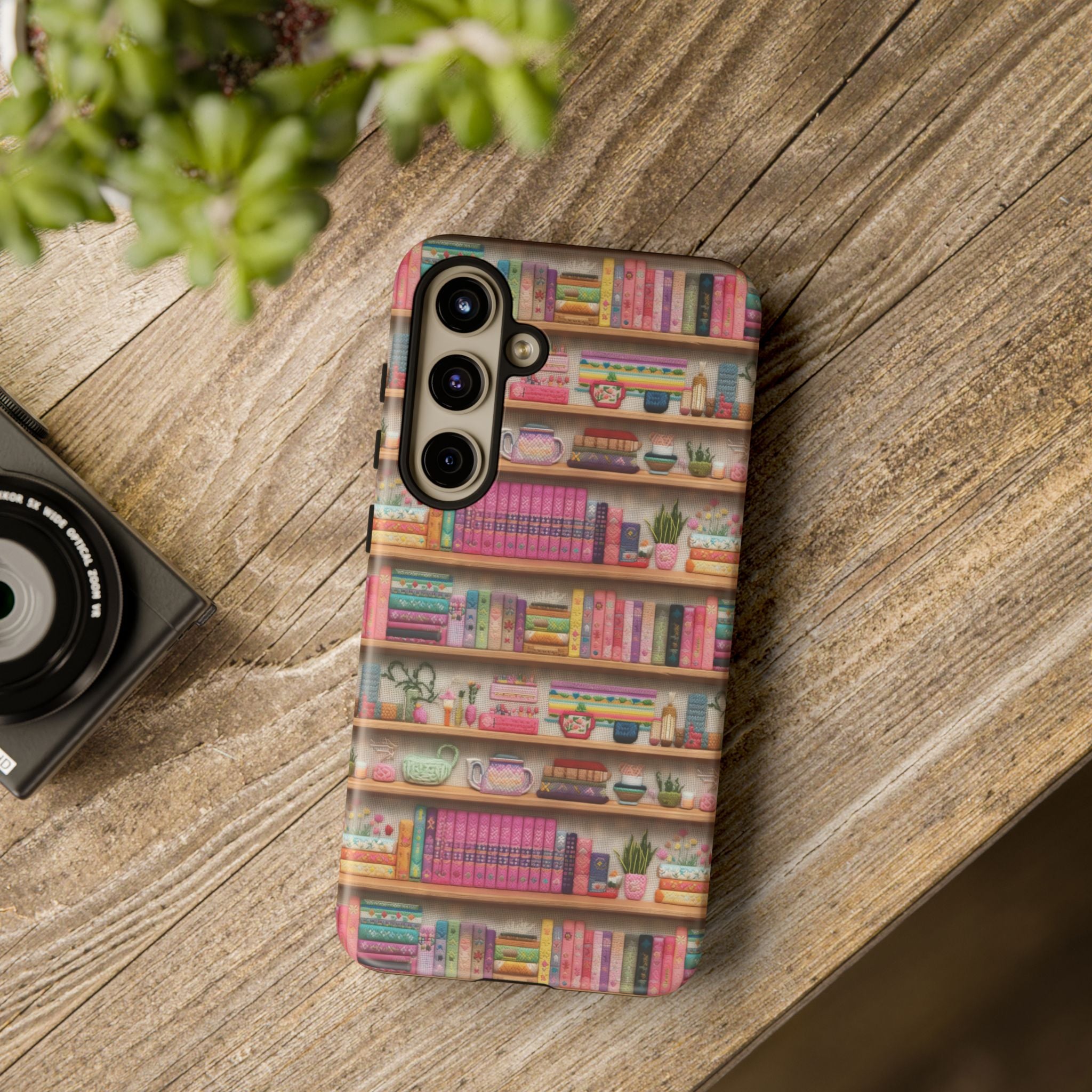 Whimsical 3D Embroidery Illusion Books on Pastel Shelves Phone Case for iPhone, Samsung & Pixel: Unique Accessory for Literary Enthusiasts Gift for Her Perfect for Floral Lover