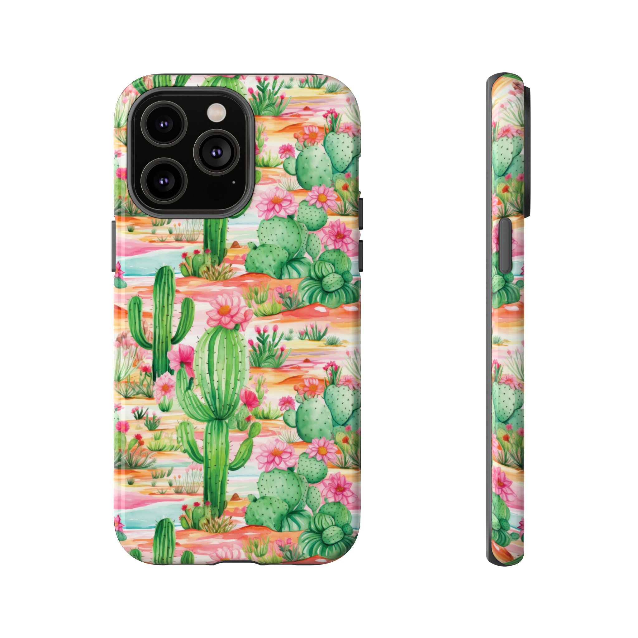 Pink and Mint Green Cactus Phone Case - Tough, Stylish Cover with Cactus Flowers | Durable Protection for iPhone & Android | Fresh Nature-Inspired Design!