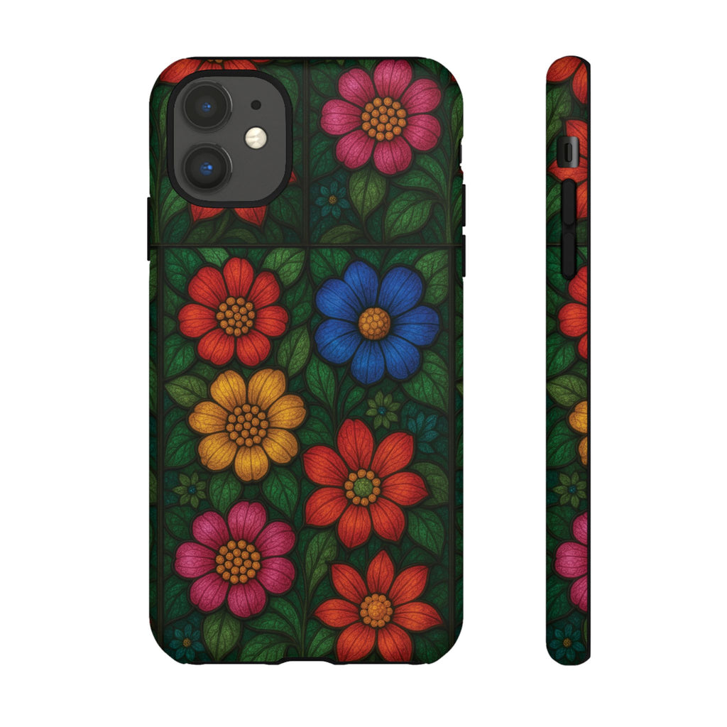Coque de téléphone effet vitrail floral lumineux Art abstrait coloré, Étui de protection esthétique pour iPhone, Samsung et Google, Idée cadeau unique pour maman