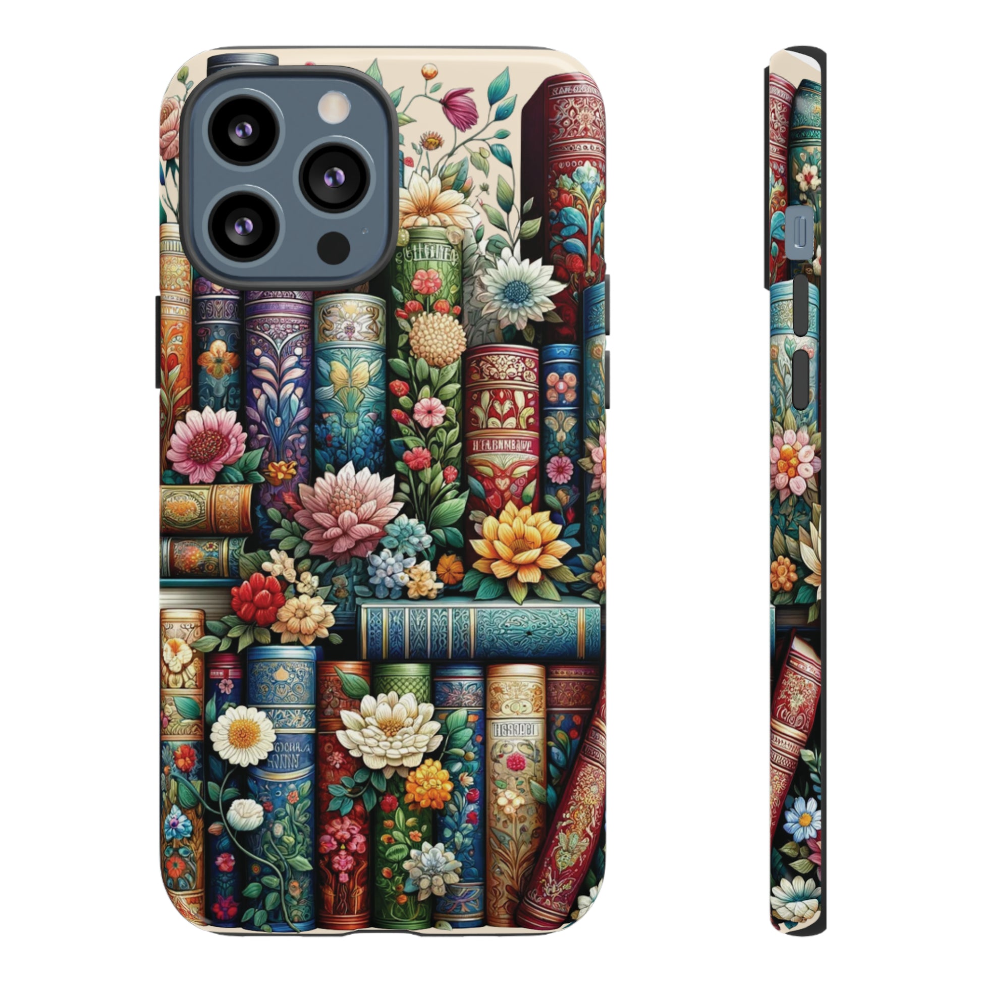 Books and Floral Boho Luxury Phone Tough Case Floral Elegant Durable Stylish for Modern Devices iPhone 15, Samsung iPhone Samsung Accessory Gift for Her.