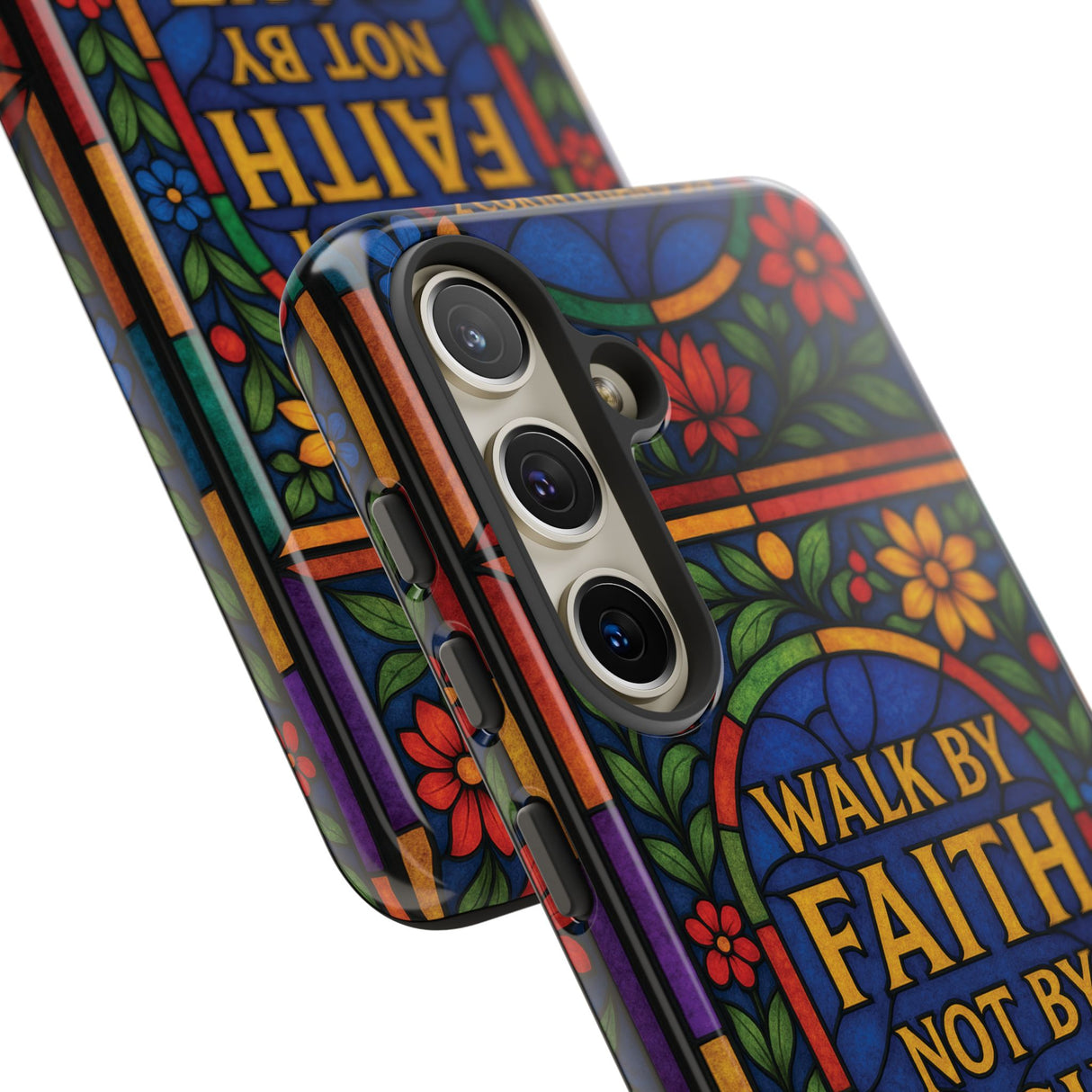 Walk by Faith Stain Glass Illusion Everywhere Christian Tough Phone Case with Bible Verse or Affirmation  Protective, Inspirational Gift for Christians