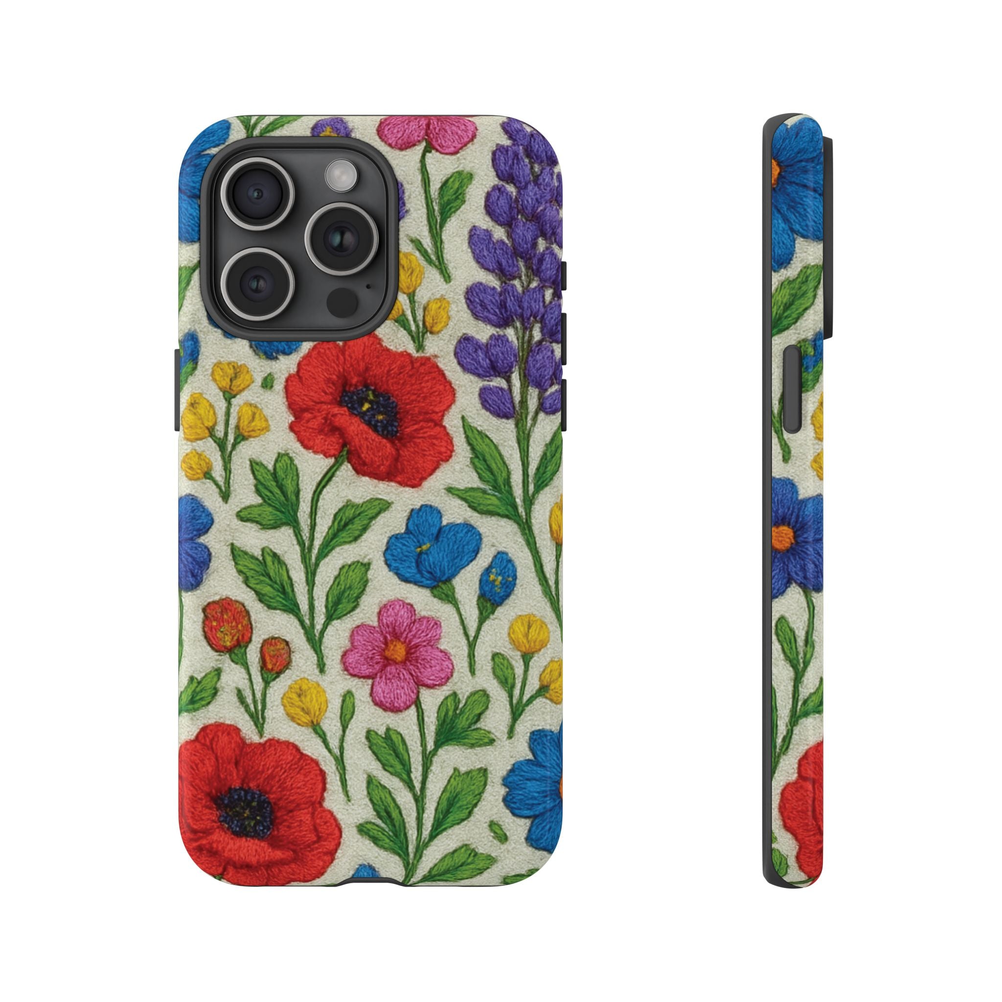 Bright 3D Illusion Wildflower Phone Case Cute Floral Design in Red, Pink, Blue – Aesthetic Protective Case for iPhone and  Android