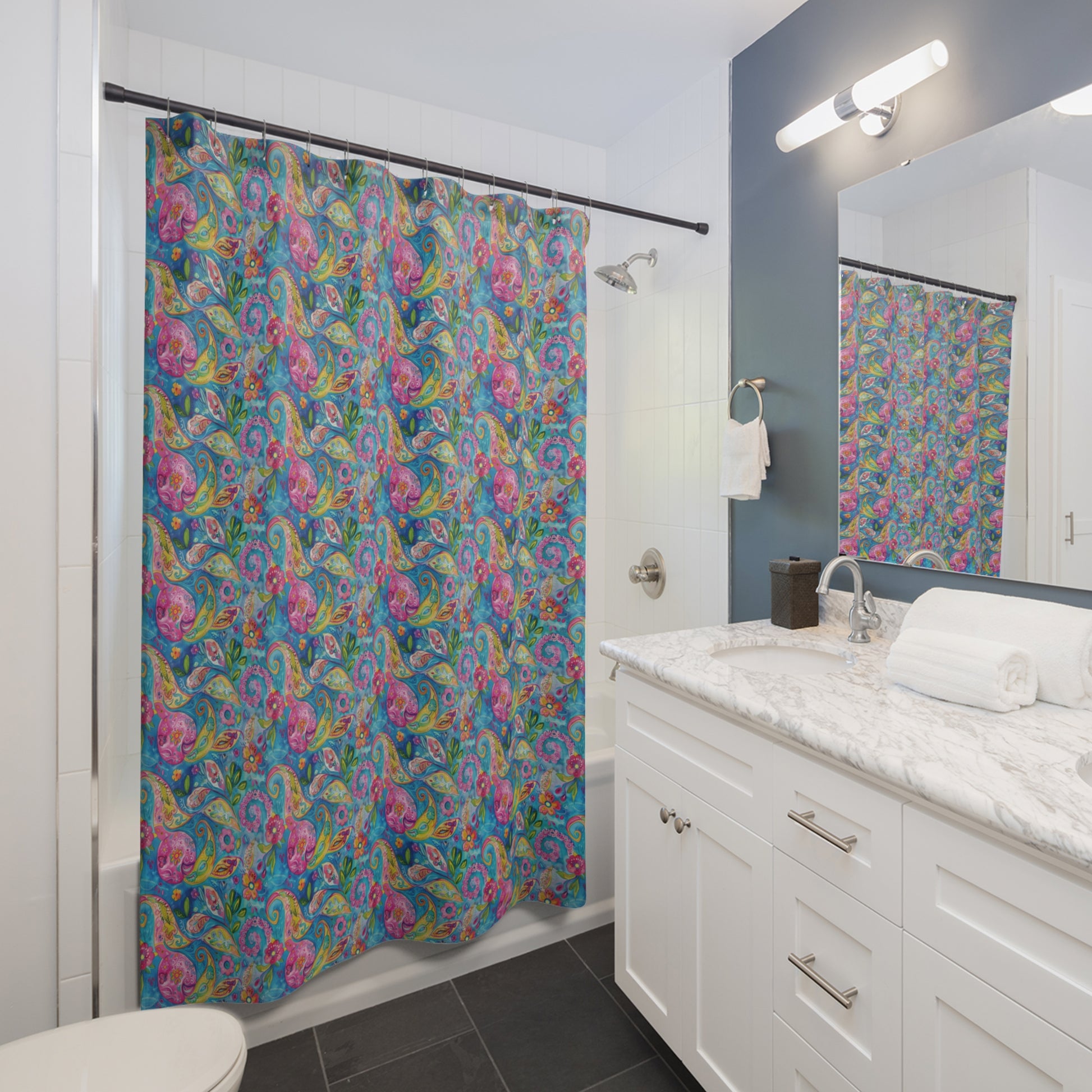 Shower Curtains - Bright Paisley Refresh your bathroom with our bright paisley shower curtains—bursting with color and style. Transform your space and shop now for a vibrant upgrade!