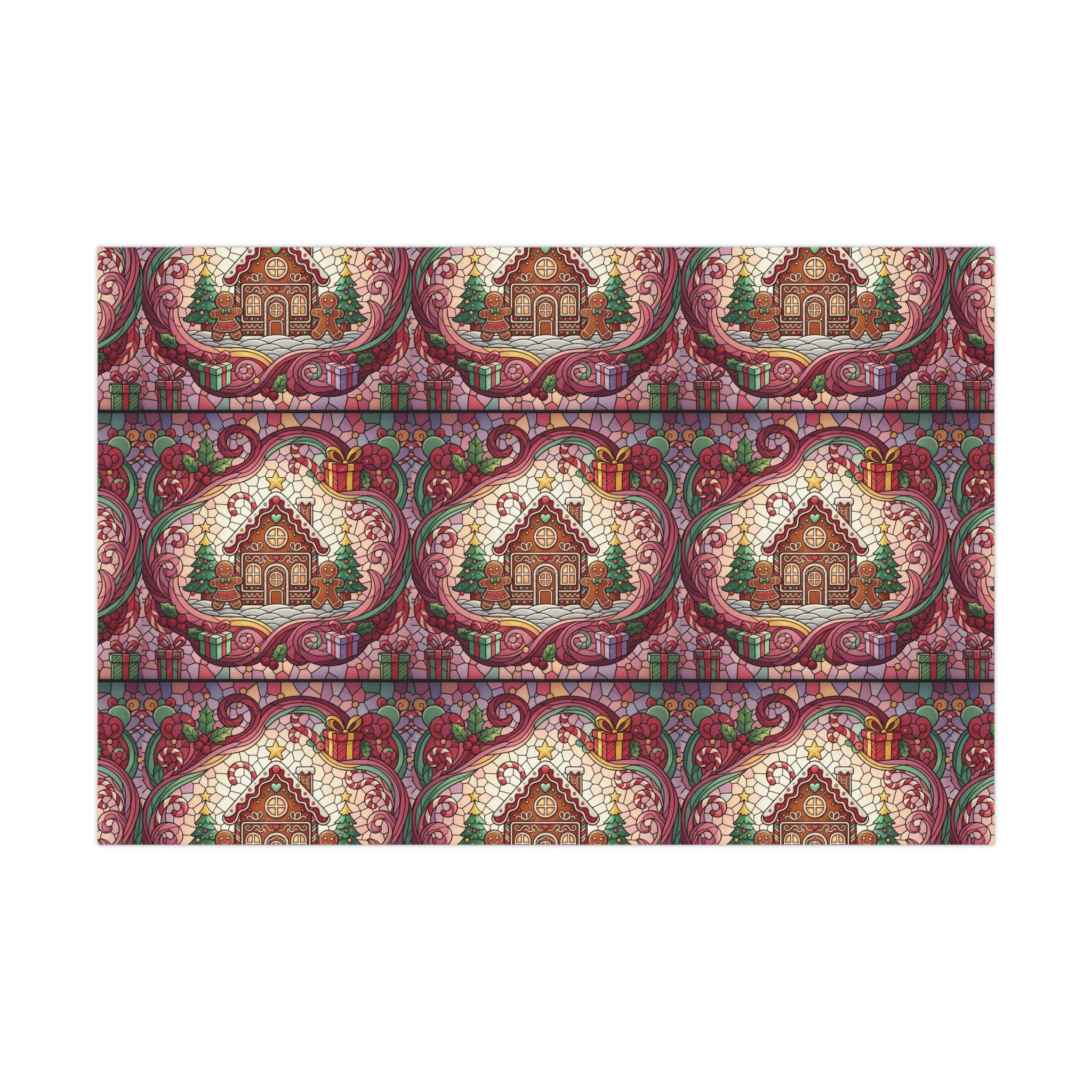 Stained Glass Gift Wrap Papers, Gingerbread House and Family Design - Wrapping Sheets, Festive Holiday Craft Supplies, Christmas Decoration