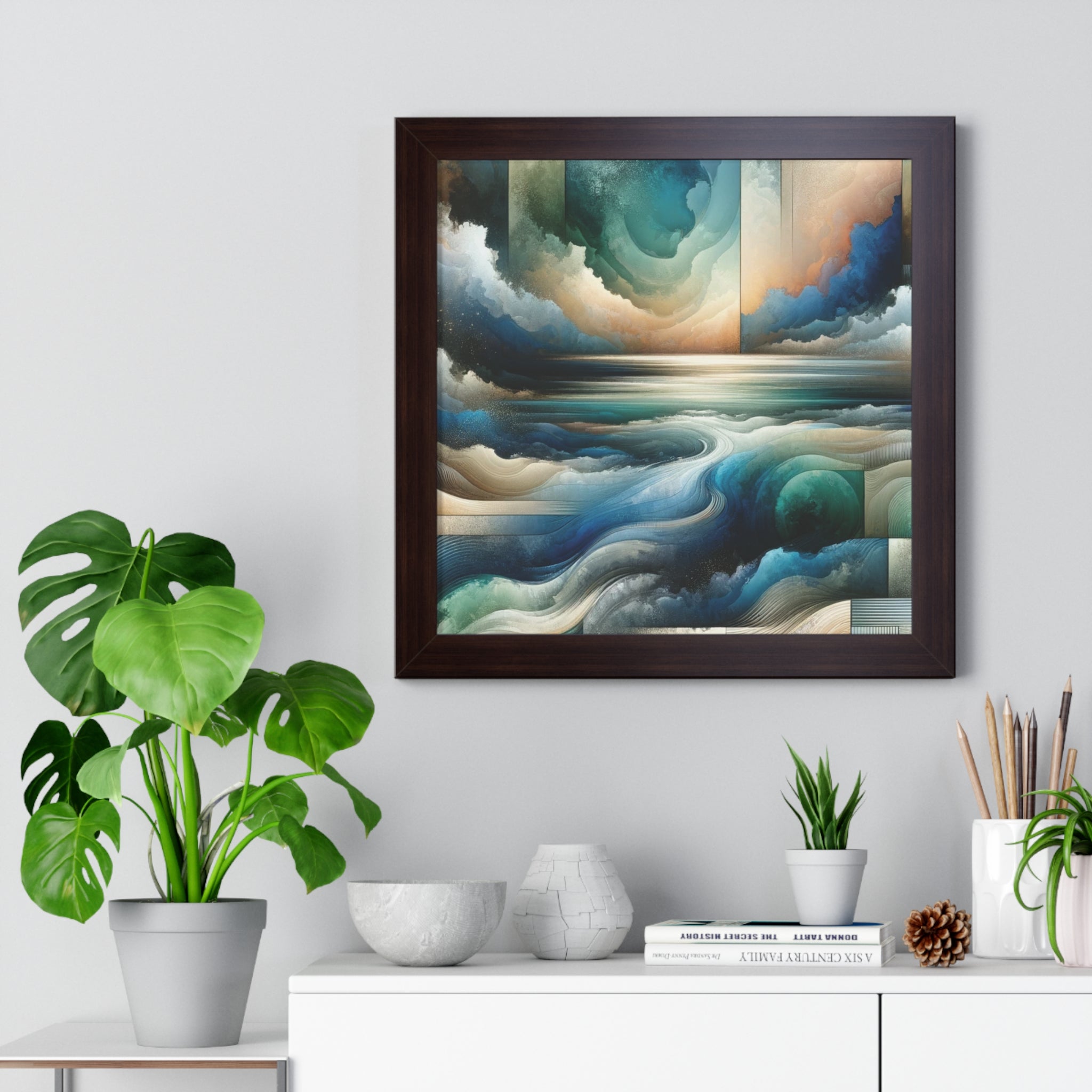 Contemporary Elegance Abstract Modern Art Framed Canvas Print Wall Classic Encased in Black, White, or Walnut Frames with Durable Acrylic Protection Ready to Hang Timelessly Crafted..