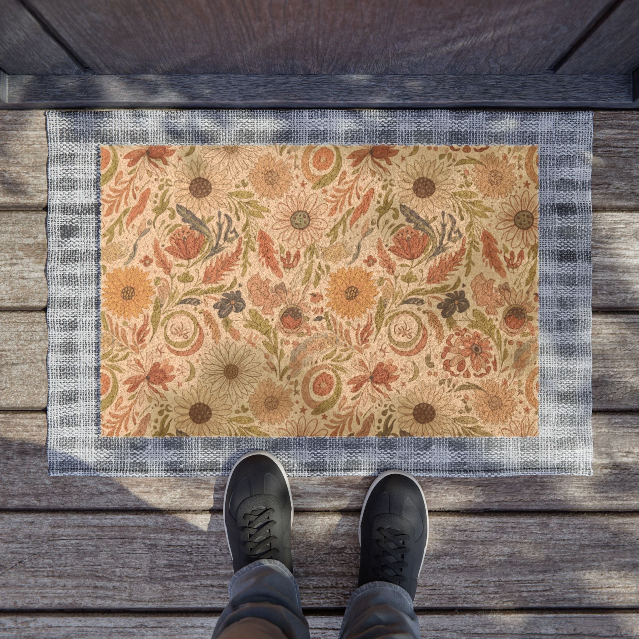 Boho Floral Welcome Doormat | Cozy Entryway Mat with Elegant Blooms – Perfect for Home Decor