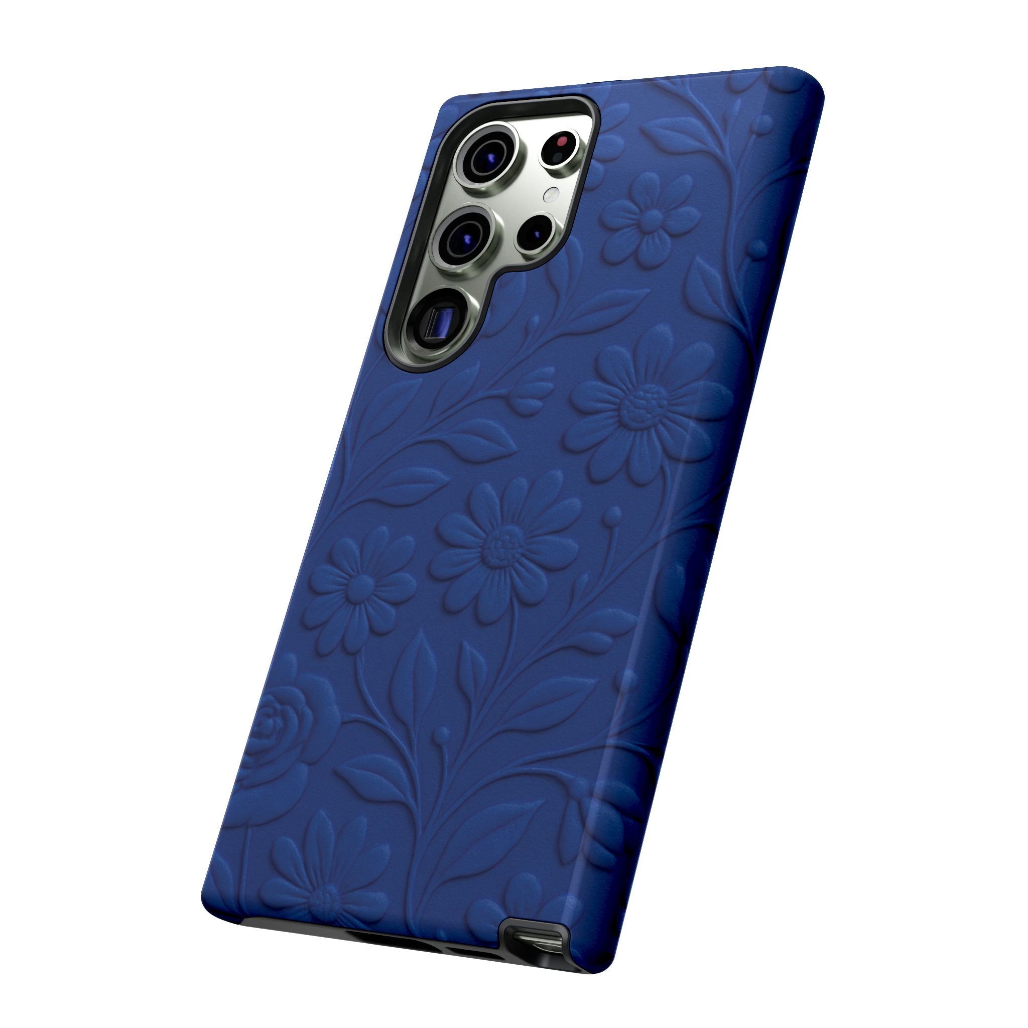 3D Illusion Floral Cobalt Blue Phone Case Elegant Raised Flower Design, Seamless Textured Look, Durable & Stylish Protection for iPhone and Android Models Fits iPhone & Samsung Models