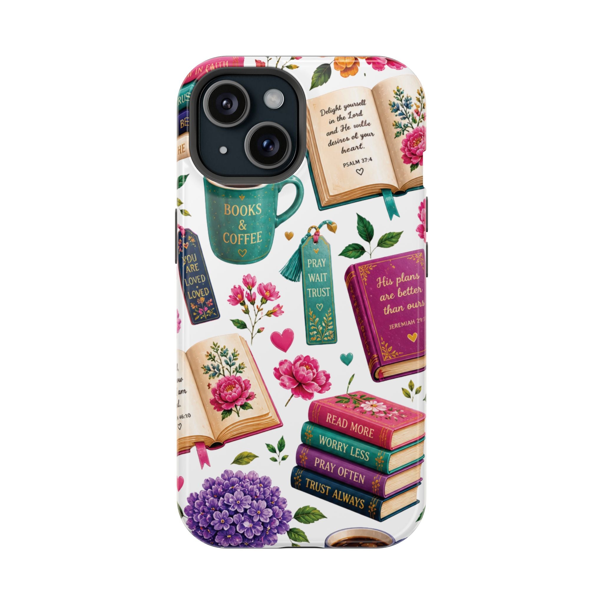 Christian Books & Coffee Phone Case — Magnetic Impact-Resistant Christian Gift