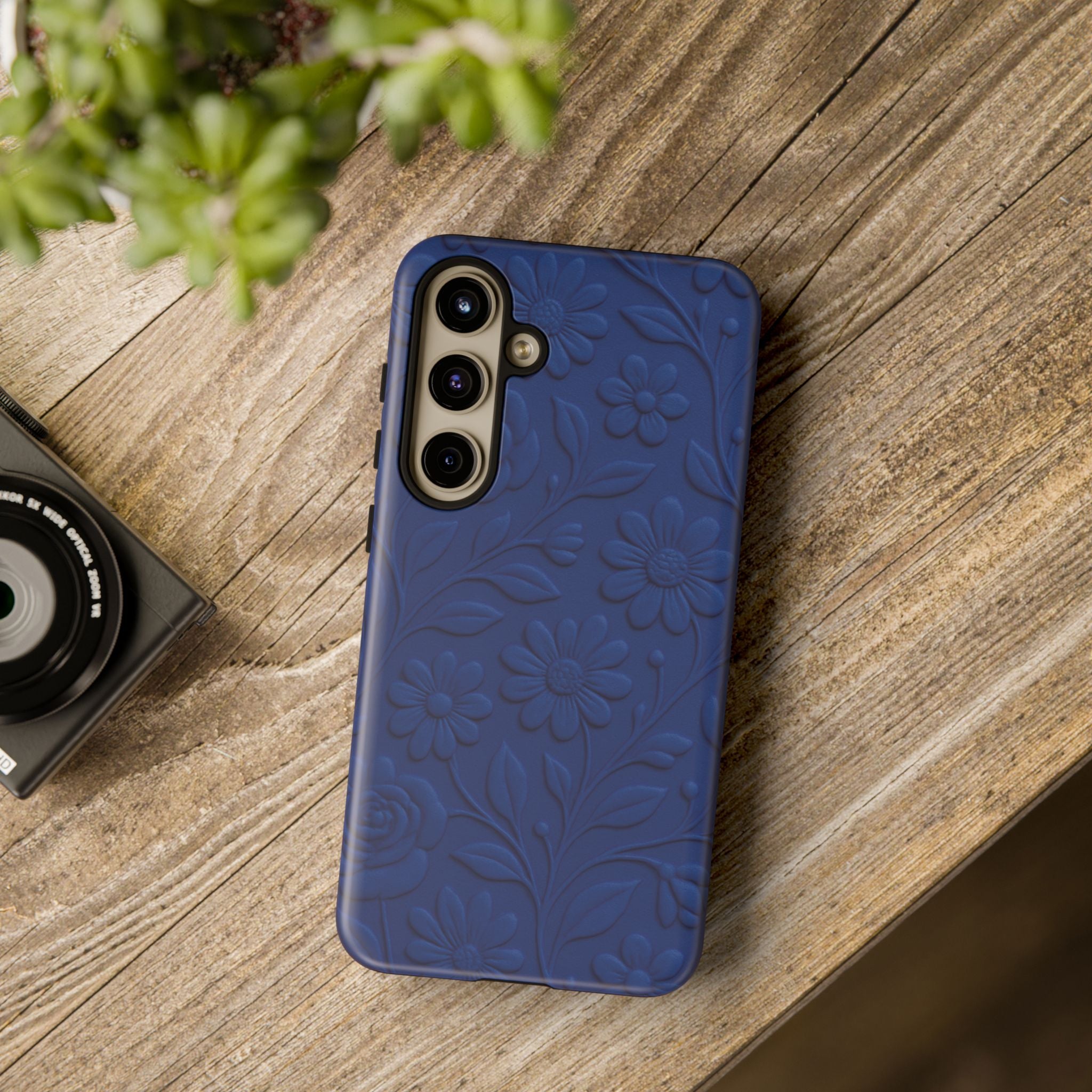 3D Illusion Floral Cobalt Blue Phone Case Elegant Raised Flower Design, Seamless Textured Look, Durable & Stylish Protection for iPhone and Android Models Fits iPhone & Samsung Models