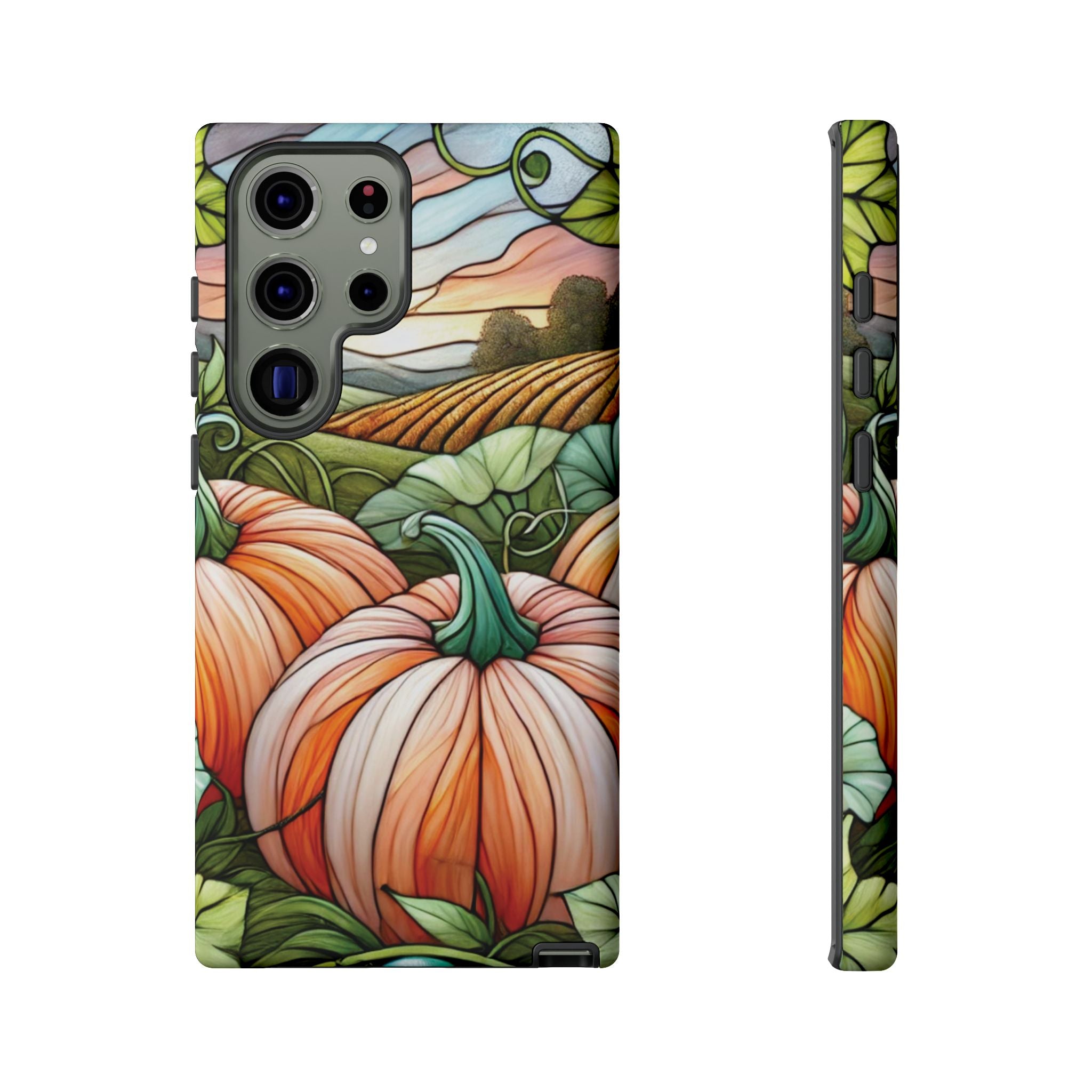 Pumpkins Phone Case Fall Faux Stained-Glass Thanksgiving Cover Pumpkin Lovers Gift for Galaxy S 24 23 22 21 Pixel 5 6 7 8 iPhone 17 , 16 15 14 13 12 Samsung iPhone Samsung Gift for Her
