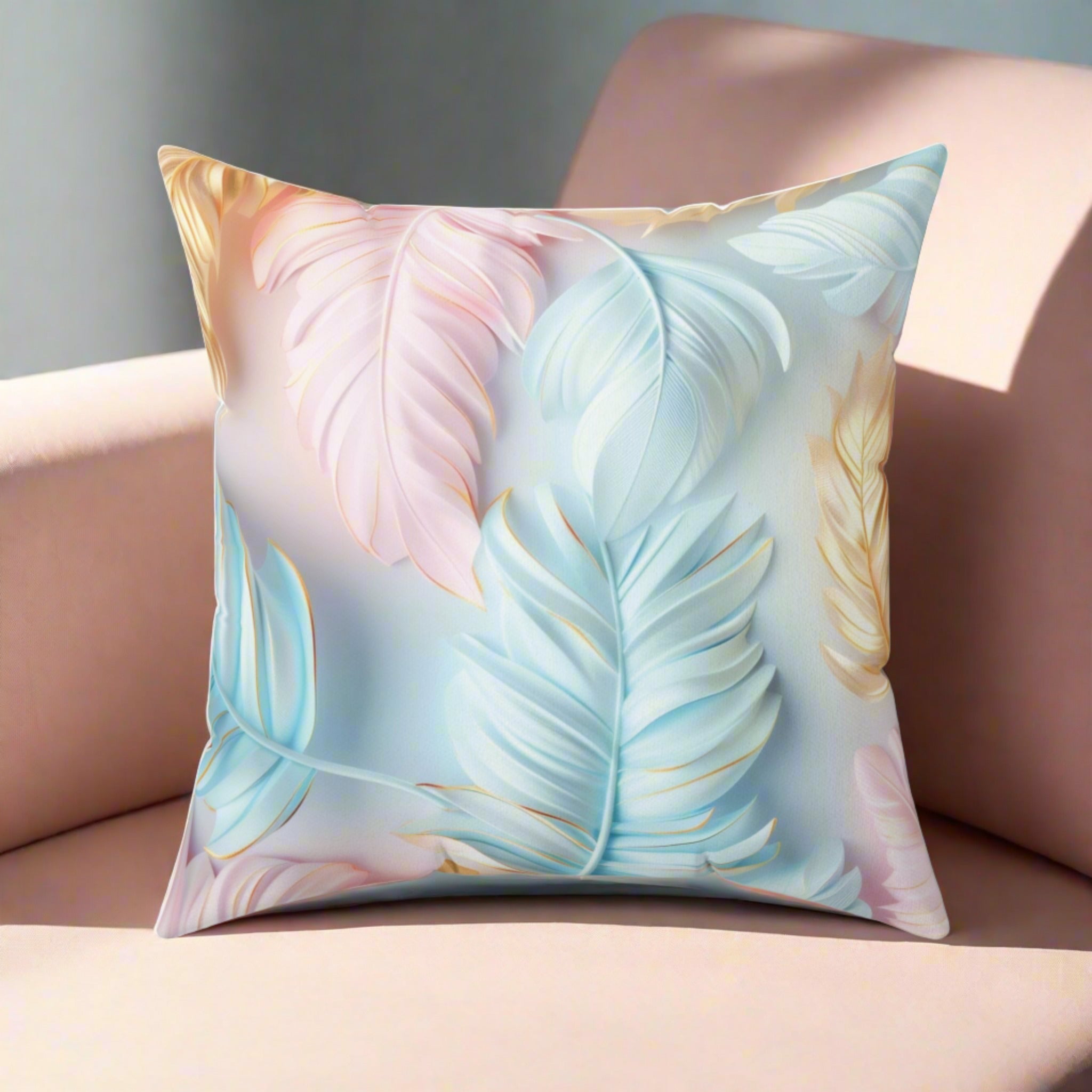 Pastel Feathers Design Square Pillow Elegant Holiday Decor Perfect for all Seasonal Decorations Perfect Accent for Living Rooms, Bedrooms, Soft, Durable, Pillow Gift New House, Bridal Shower Gift - MRSBYVALLE