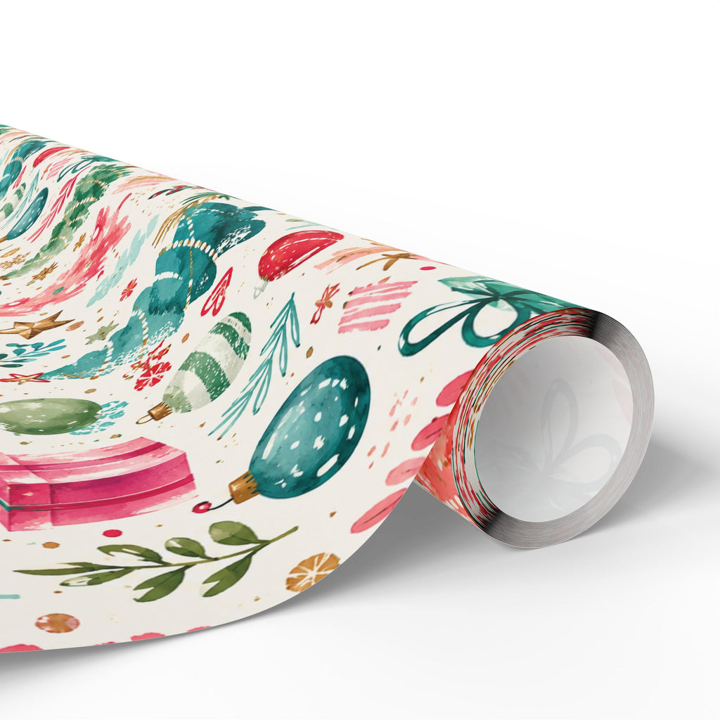 Festive Watercolor Christmas Wrapping Paper — Trees, Ornaments & Gifts Pattern