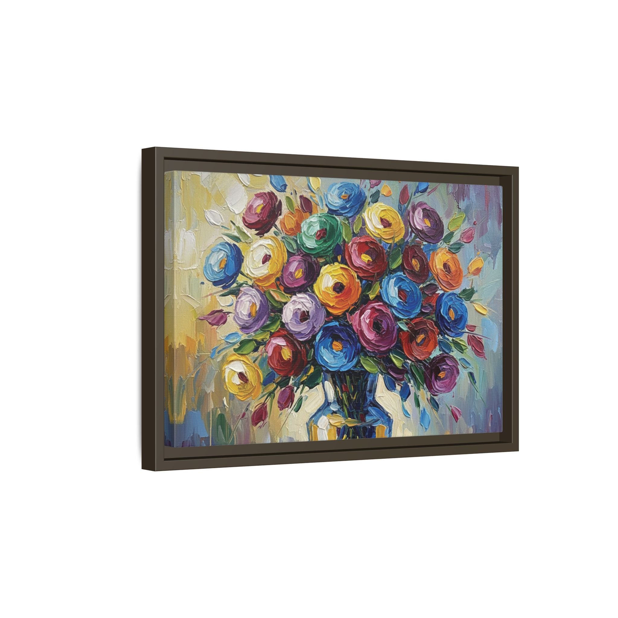 Impression sur toile bouquet floral aquarelle - Tableau mural encadré mat - Illusion de peinture à l'huile vibrante