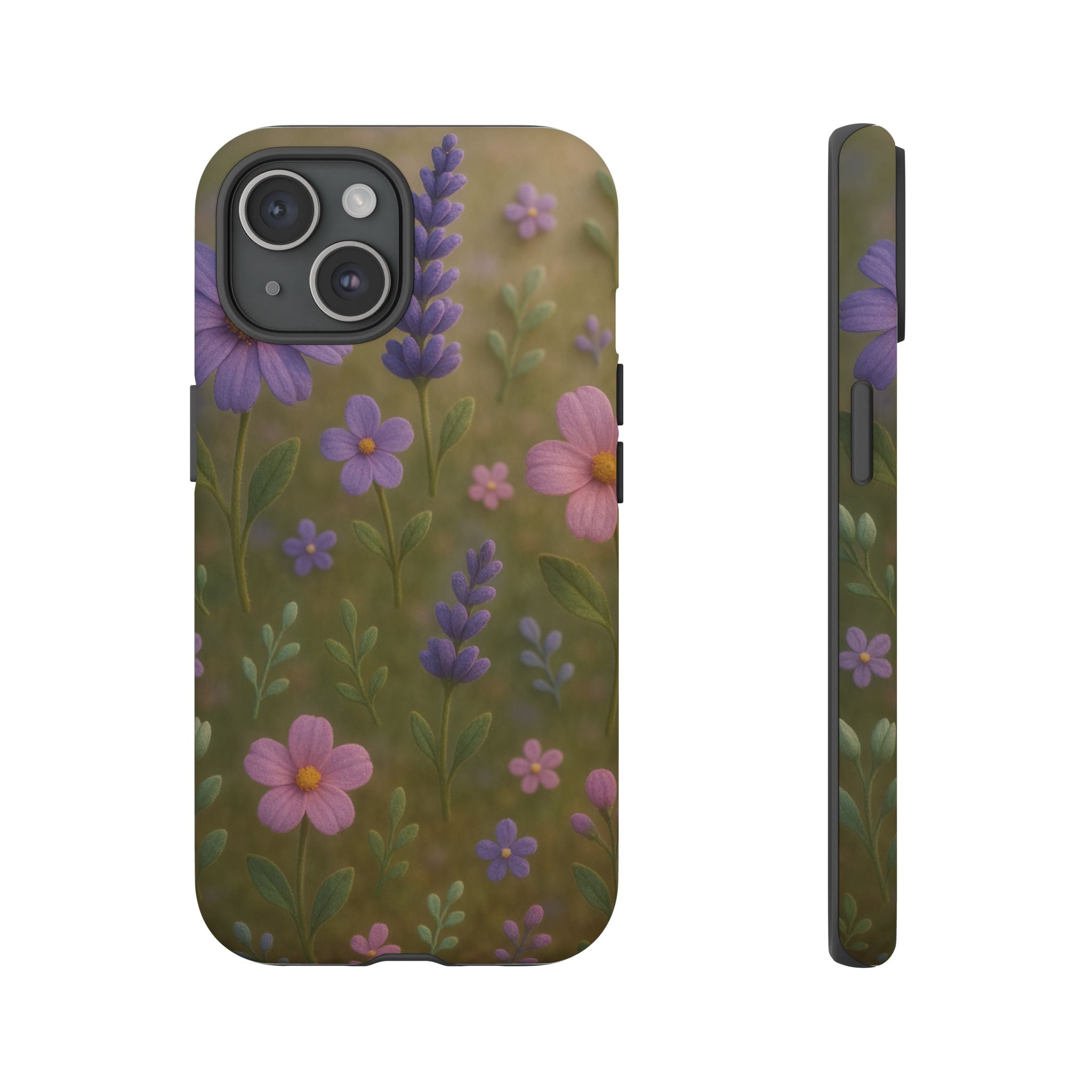 Pastel Flowers 3D Illusion Wildflower Phone Case Cute Pastel Floral Design in Lavender, Pink, Mint Green Aesthetic Protective Case for iPhone and  Android