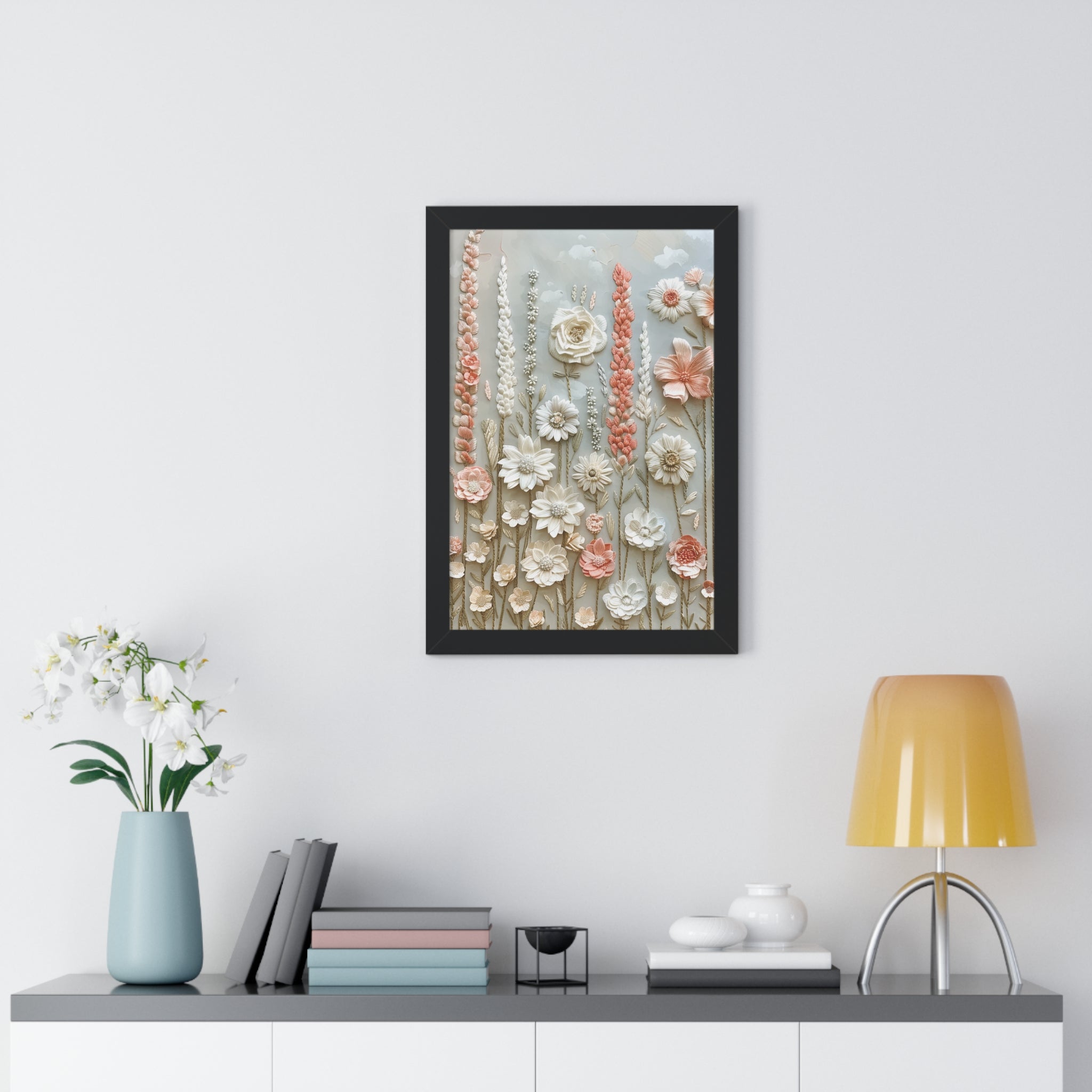 Delicate Pastel Floral Wall Art Captivating Blossom Patterns in Soft Hues and Elegant Home Décor Perfect for Living Rooms, Bedrooms, and Cozy Corners Encased in Black, White, or Walnut Frames with Durable Ready to Hang  Timelessly Crafted. - MRSBYVALLE