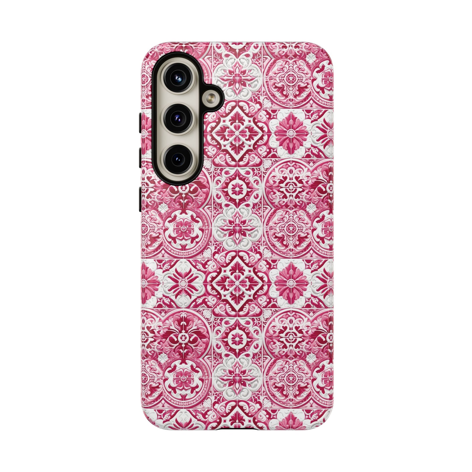 Pink and White Mediterranean Tile Design Phone Case - Stylish, Protective Cover for All Models Gift for Mom Accessory Gift for Her