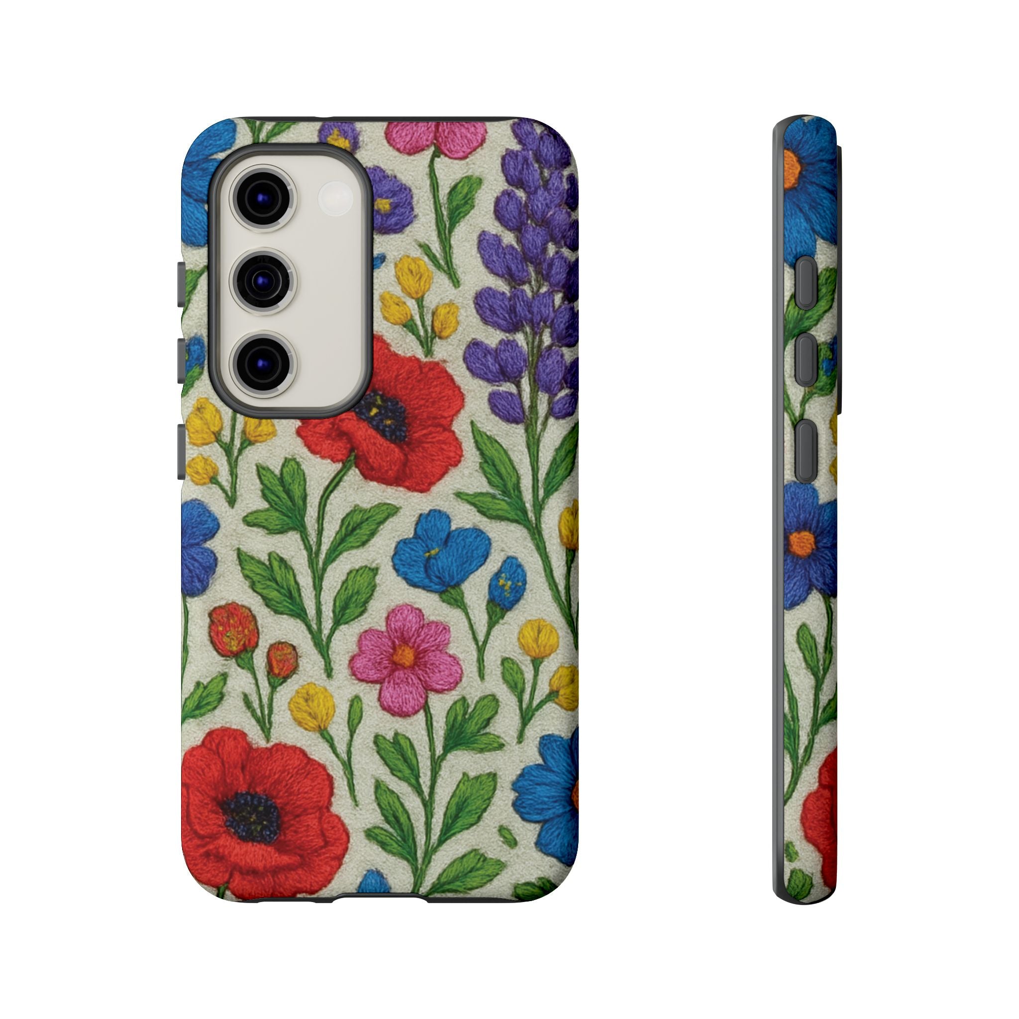 Bright 3D Illusion Wildflower Phone Case Cute Floral Design in Red, Pink, Blue – Aesthetic Protective Case for iPhone and  Android