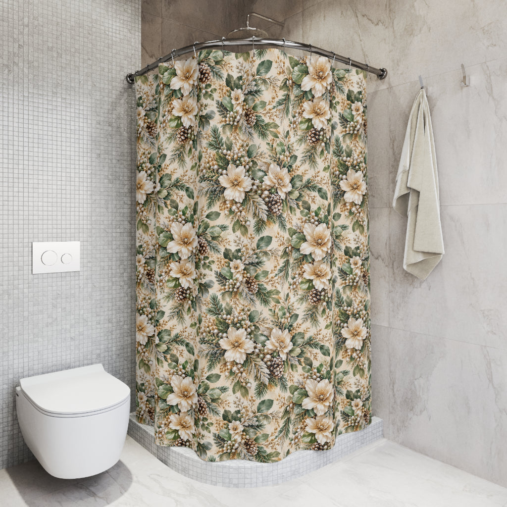 Sage Green & Champagne Floral Shower Curtain