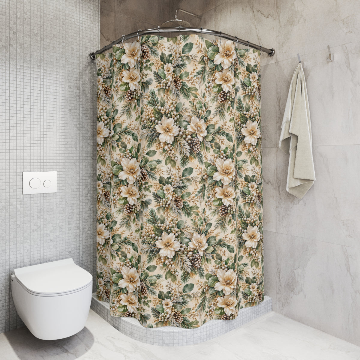 Sage Green & Champagne Floral Shower Curtain