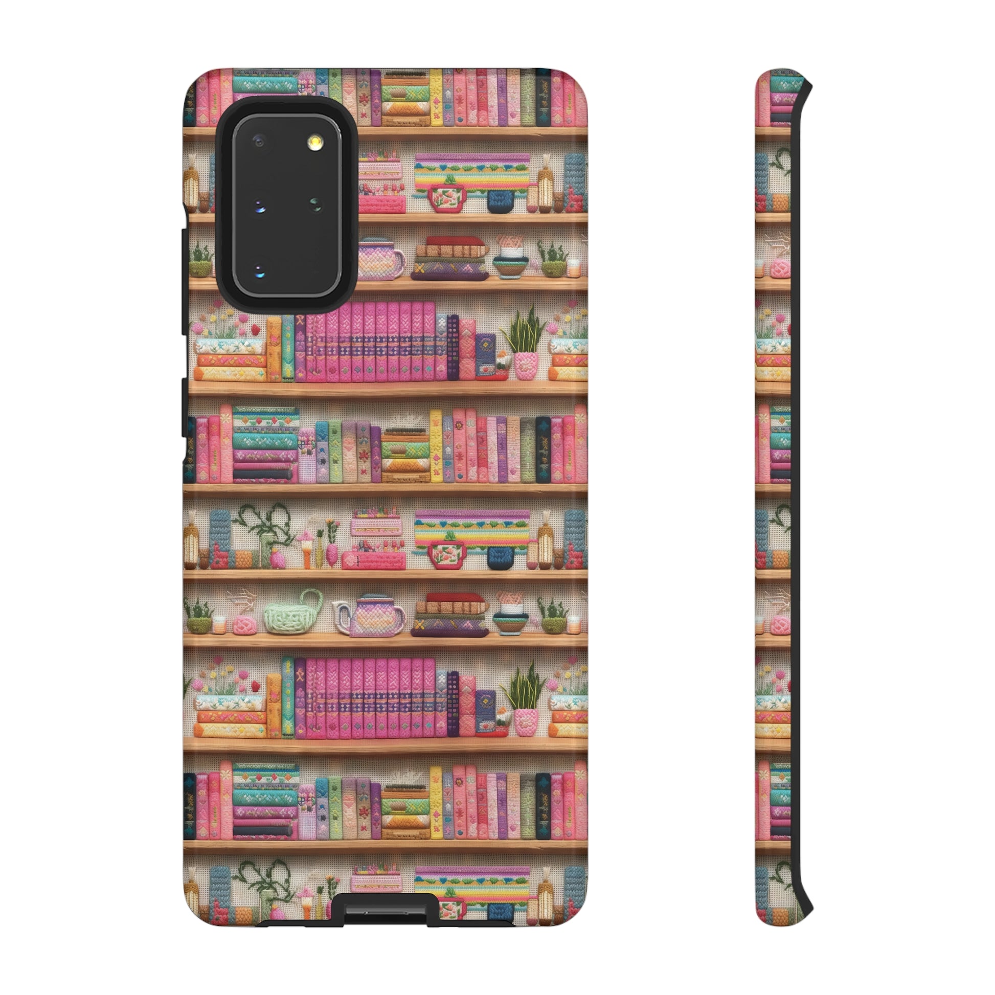 Phone Case 3D Illusion Books & Shelf Embroidery Design with Vibrant Colors Gift for Her Phone 15, Samsung iPhone Samsung Gift for Her Case iPhone 15, Samsung iPhone Samsung Accessory Gift for Her.
