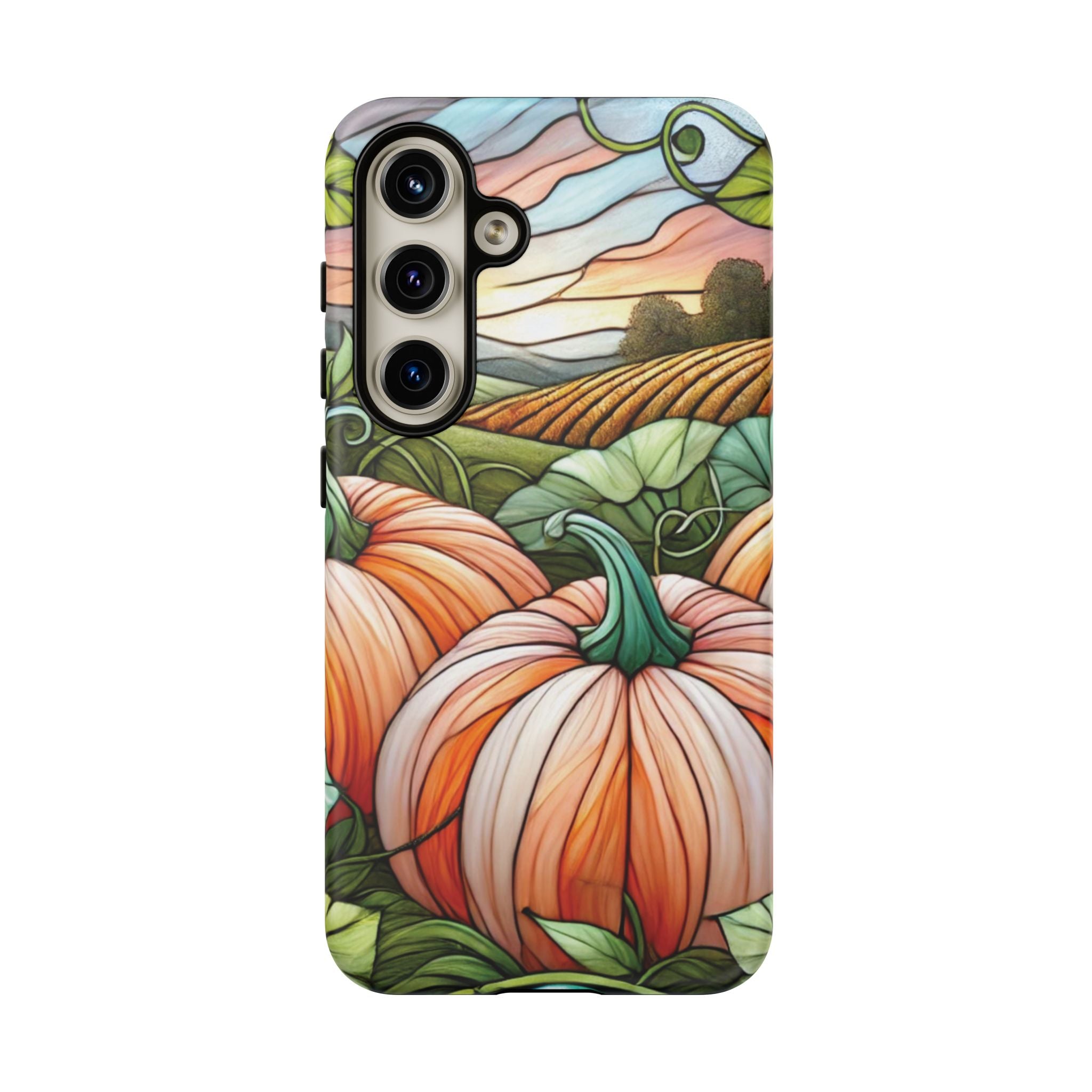 Pumpkins Phone Case Fall Faux Stained-Glass Thanksgiving Cover Pumpkin Lovers Gift for Galaxy S 24 23 22 21 Pixel 5 6 7 8 iPhone 17 , 16 15 14 13 12 Samsung iPhone Samsung Gift for Her