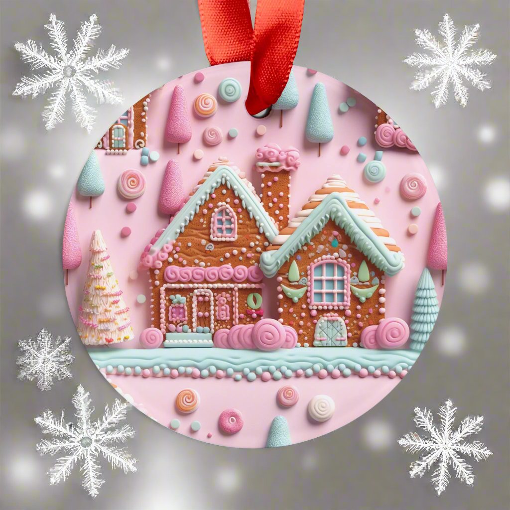 Charming 3D Clay Illusion Pink Gingerbread House Ornament Festive Holiday Captivating Optical Perfect for Christmas Tree, Gift Acrylic with Ribbon Perfect Gift for Tree, Home, Holiday Keepsake Ideal for Tree Trimming - MRSBYVALLE