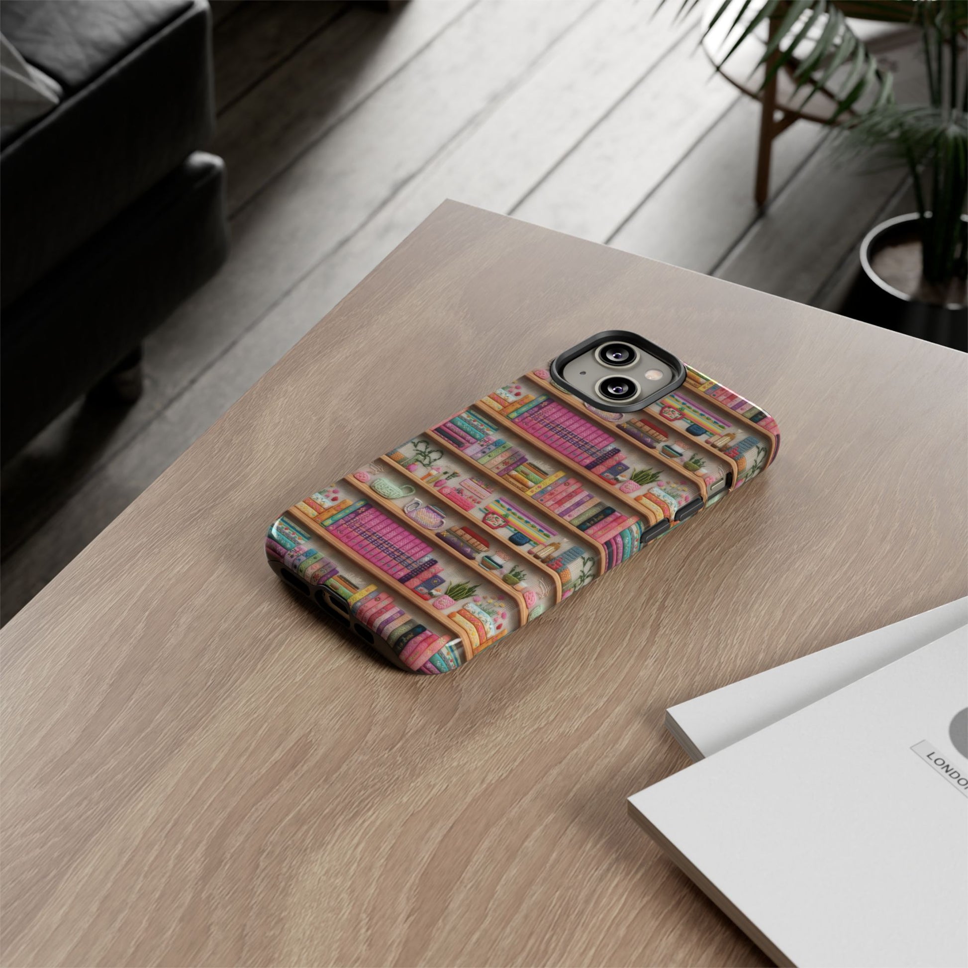 Whimsical 3D Embroidery Illusion Books on Pastel Shelves Phone Case for iPhone, Samsung & Pixel: Unique Accessory for Literary Enthusiasts Gift for Her Perfect for Floral Lover