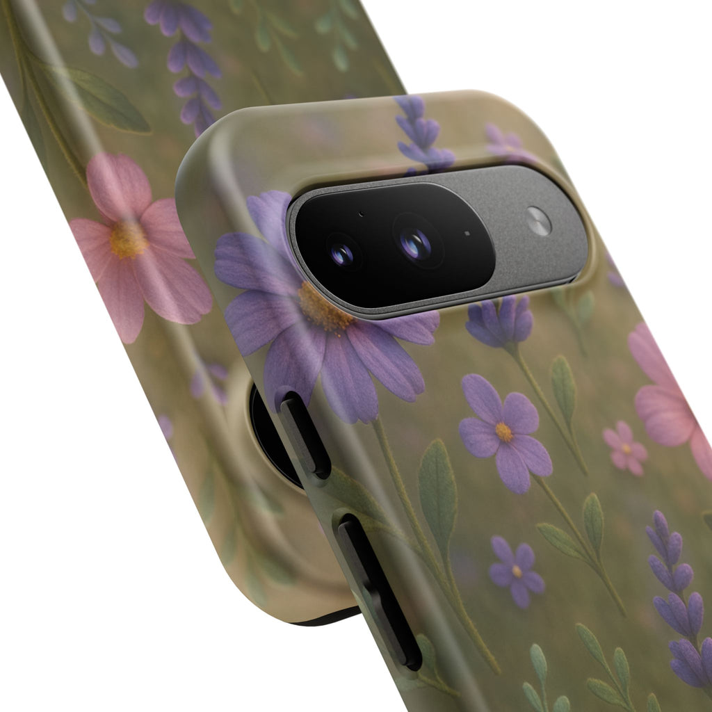 Pastel Flowers 3D Illusion Wildflower Phone Case Cute Pastel Floral Design in Lavender, Pink, Mint Green Aesthetic Protective Case for iPhone and  Android