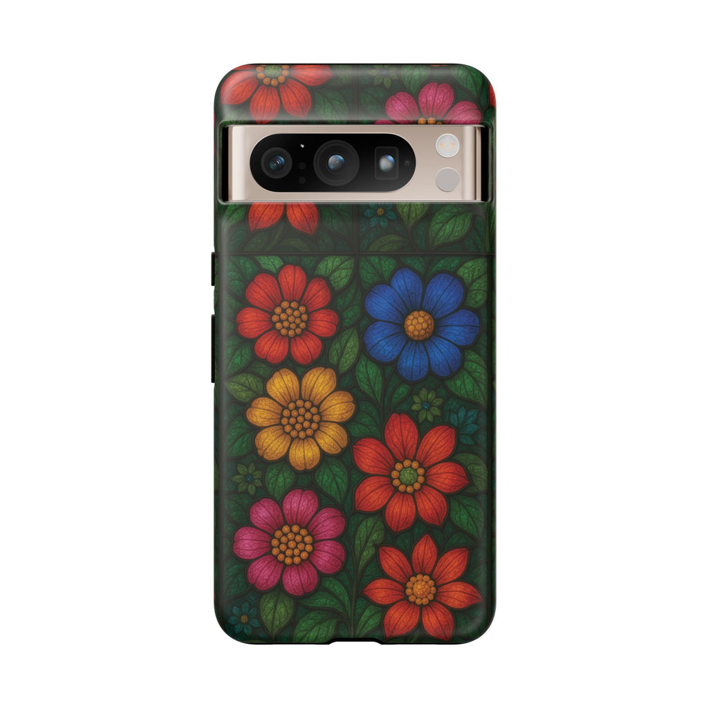 Coque de téléphone effet vitrail floral lumineux Art abstrait coloré, Étui de protection esthétique pour iPhone, Samsung et Google, Idée cadeau unique pour maman