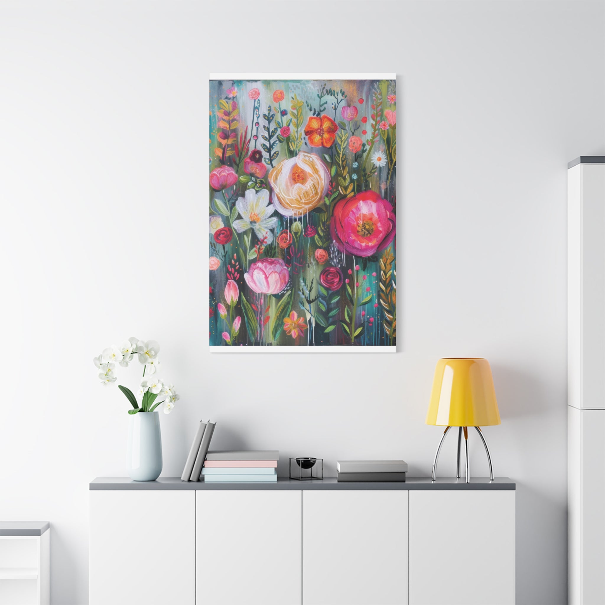 Watercolor Boho Floral Wall Art Matte Canvas Stretched, Vibrant Botanical Design, Perfect for Living Room, Bedroom, or Office Decor, Adds a Stylish Touch to Any Space - MRSBYVALLE