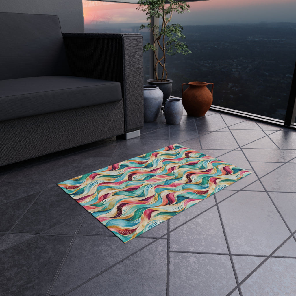 Abstract Wave Outdoor Patio Rug