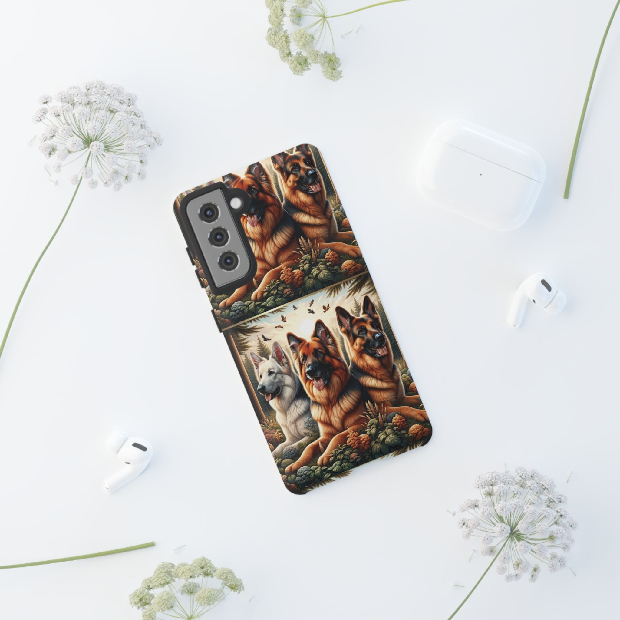 German Shepherd Phone Tough Case Floral Elegant Durable Dog Lover Devices iPhone 15, Samsung iPhone Samsung Accessory Gift for Her