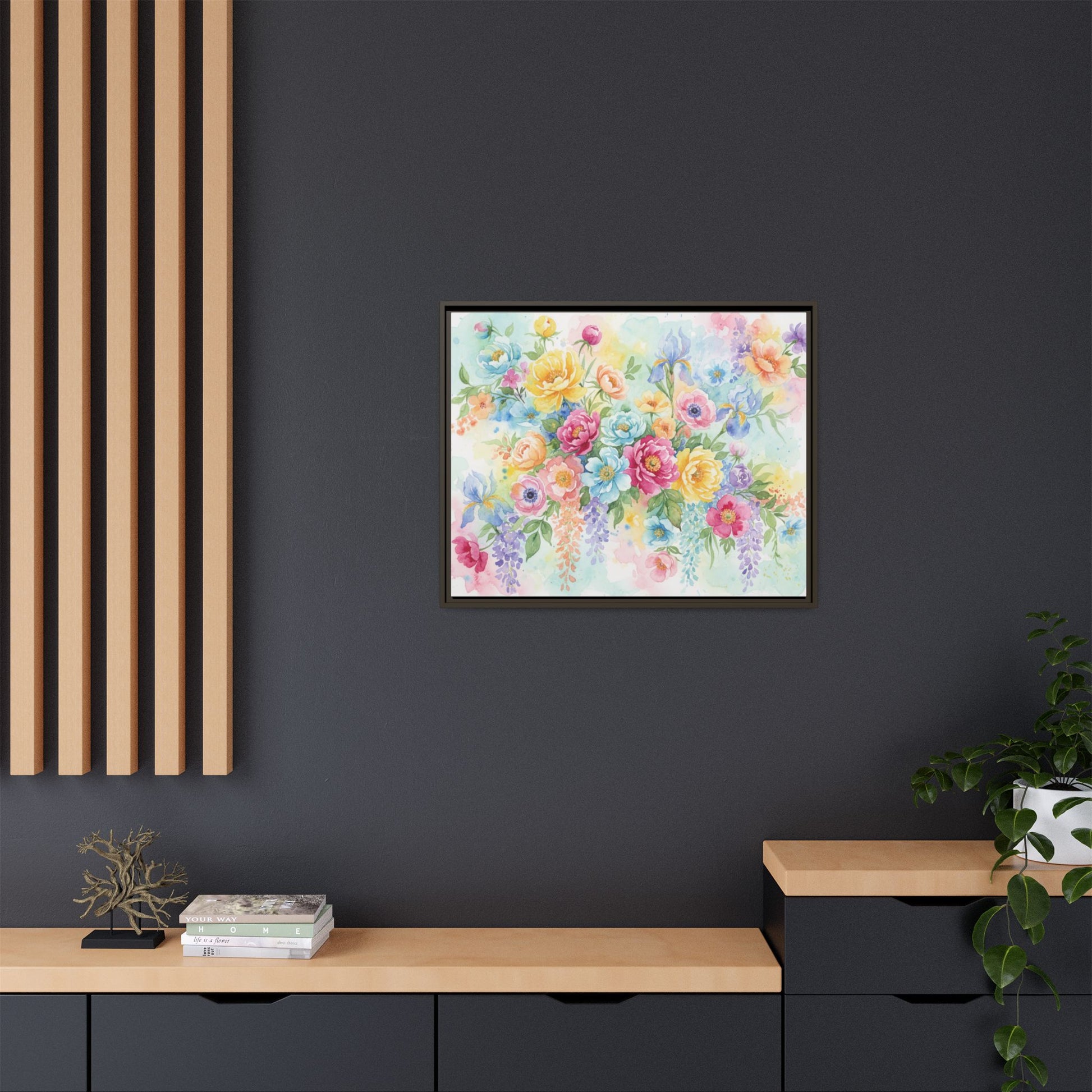 Watercolor Floral Bouquet Canvas, Framed Matte Wall Art | Multi-Color Wall Art