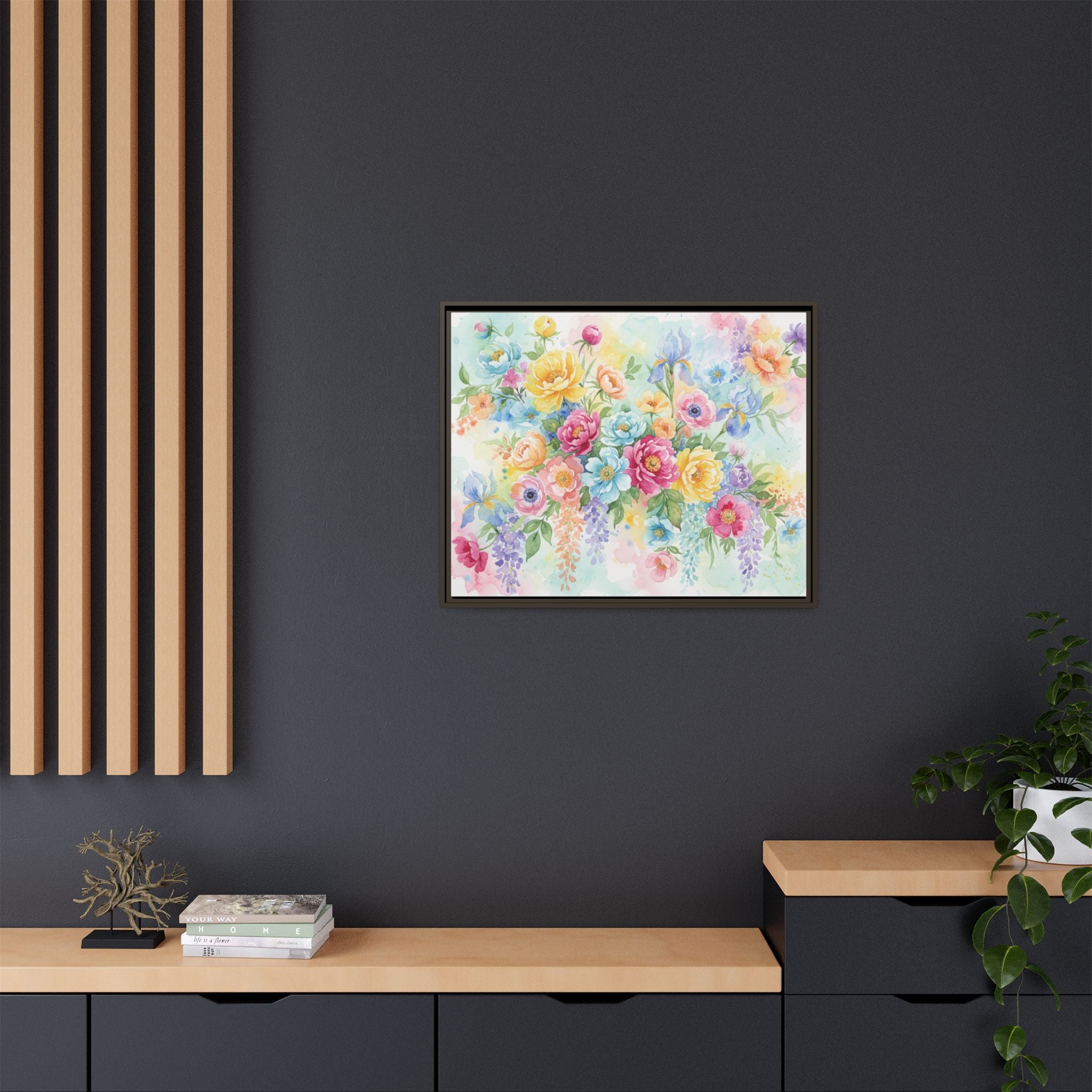 Toile Bouquet Floral Aquarelle, Art Mural Mat Encadré | Art Mural Multicolore