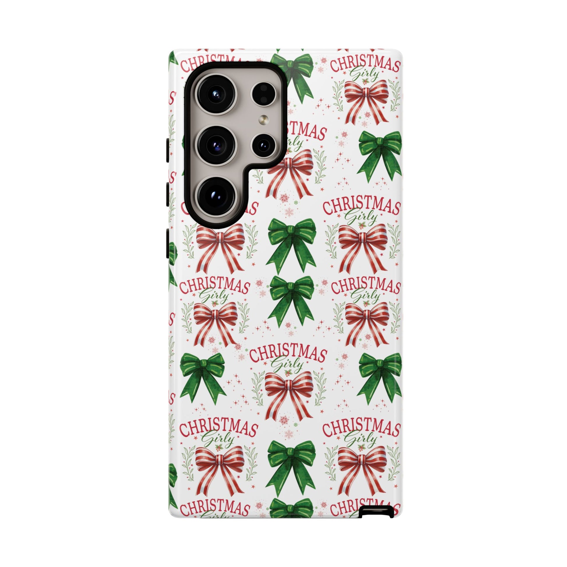 Girly Christmas Coquette Bows Pastel Phone Case for iPhone 17 16 15 23 Samsung, and Pixel | Stylish Protective Cover Gift for Her Perfect for Floral Lover