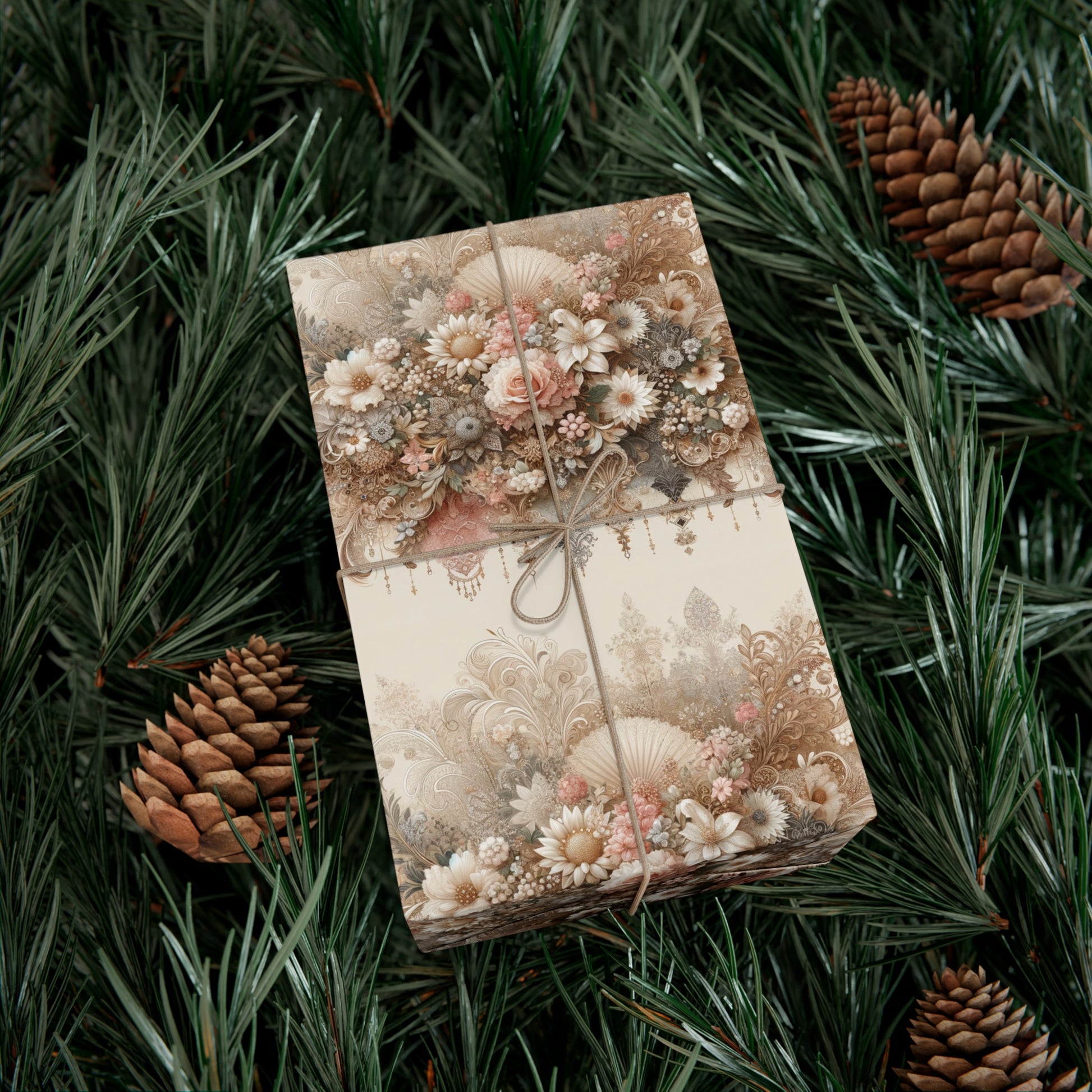 Elegant Vintage Lace Floral Symphony Timeless Wrapping Paper Perfect for Weddings, Bridal & Baby Showers Eco-Friendly, All Occasion.