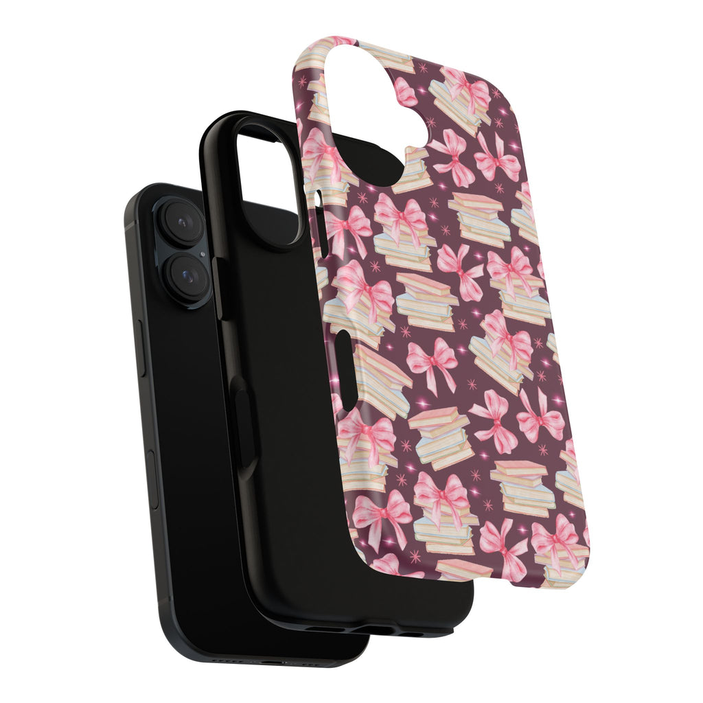 Coquette Pink Bows & Books Phone Case for iPhone 17 and Samsung, Pixel | Stylish Protective Cover Gift for Her Perfect for Floral Lover