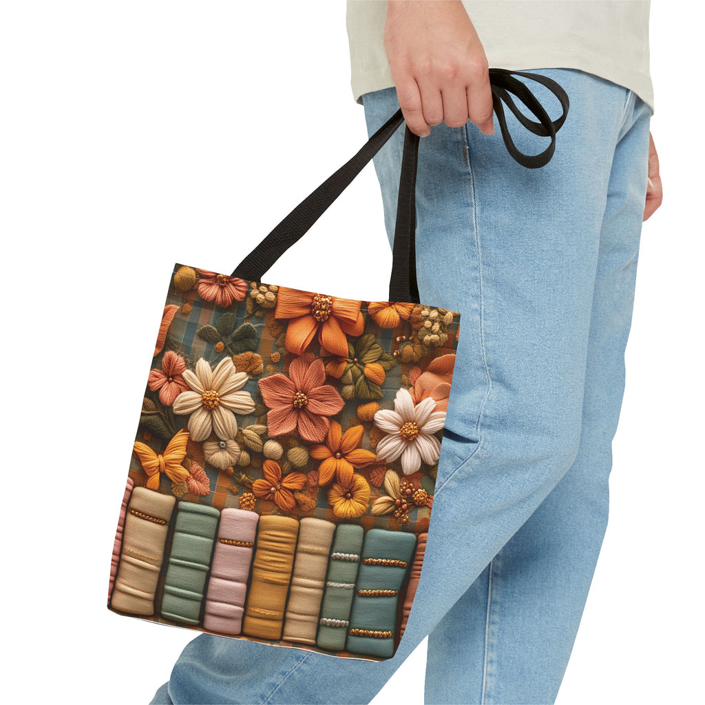 Boho Floral 3D Illusion Tote with Books Design Stylish and Functional Bag for Everyday Use Durable, Reusable, and Perfect for Book Lovers and Boho Enthusiasts Season - MRSBYVALLE