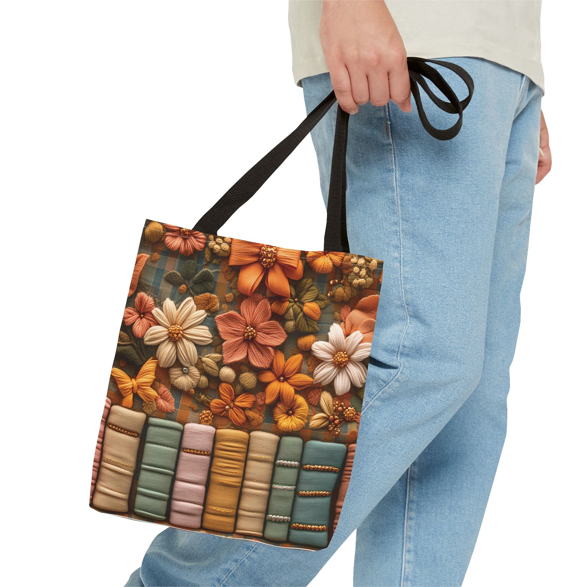 Boho Floral 3D Illusion Tote with Books Design Stylish and Functional Bag for Everyday Use Durable, Reusable, and Perfect for Book Lovers and Boho Enthusiasts Season - MRSBYVALLE