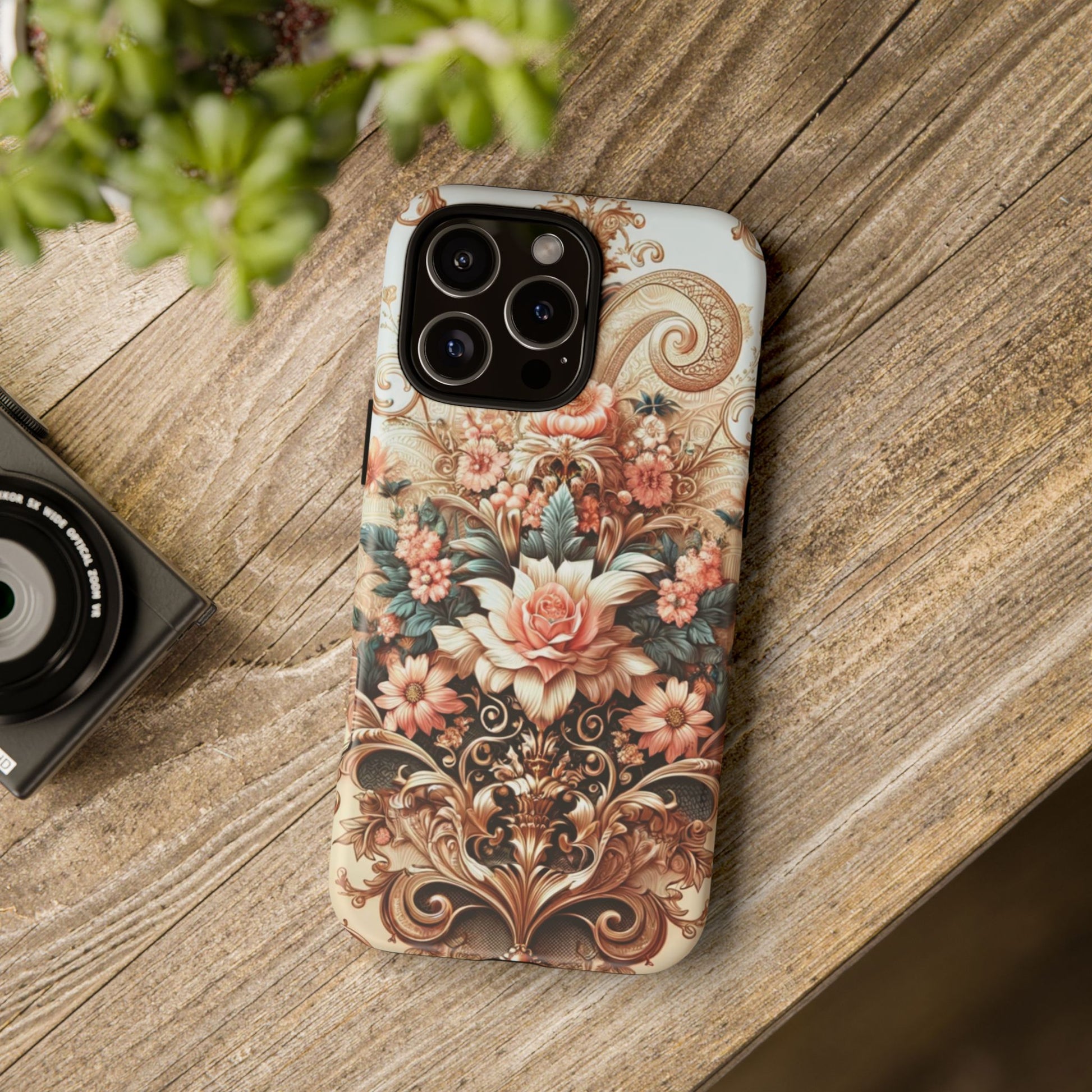 Gold Design Luxury Phone Tough Case Floral Elegant Durable Stylish for Modern Devices iPhone 17, 16, 15, Samsung iPhone Samsung Accessory Gift for Her