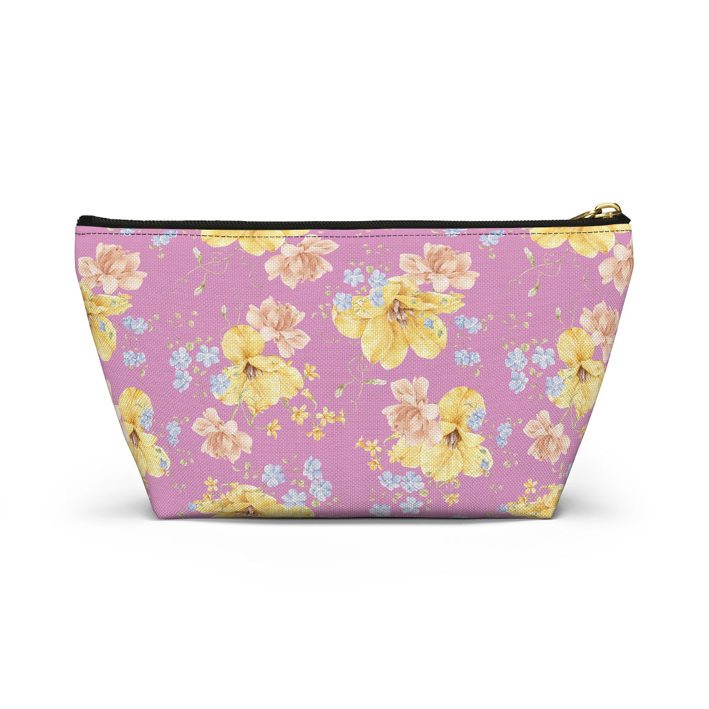Pochette à accessoires florale jaune — Trousse de toilette en forme de T