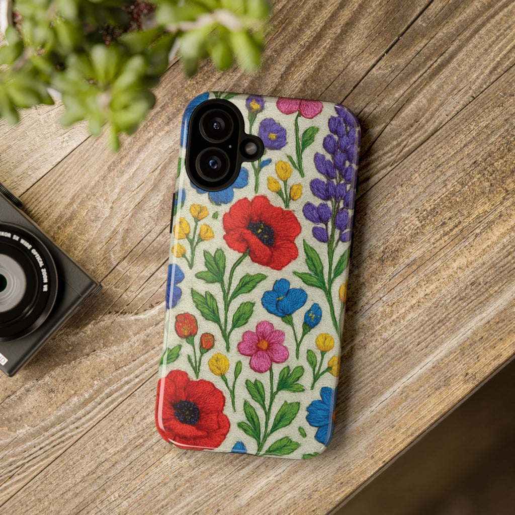 Bright 3D Illusion Wildflower Phone Case Cute Floral Design in Red, Pink, Blue – Aesthetic Protective Case for iPhone and  Android