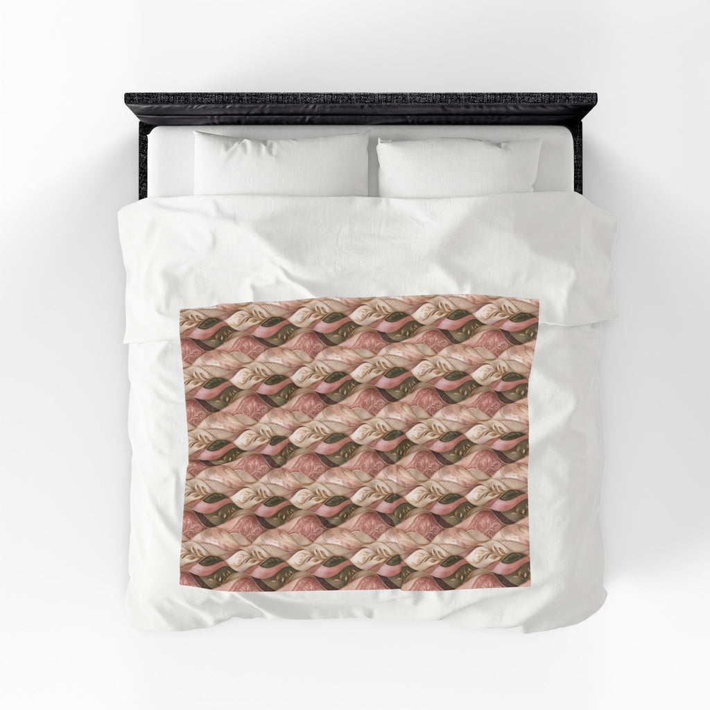 Velveteen Plush Blanket — Cozy Braided Leaf Pattern Throw (Soft Floral Earth Tones)