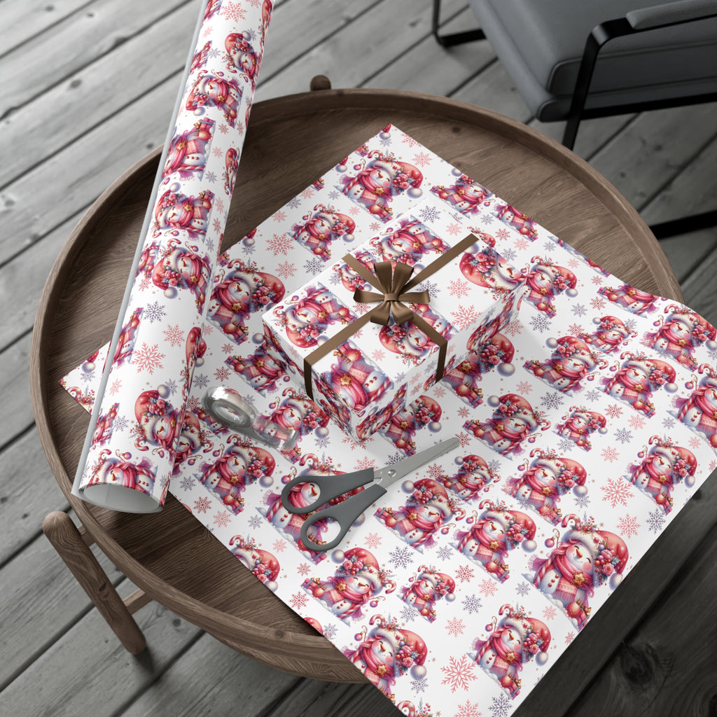 Pink Christmas Snow People Theme Wrapping Paper Vintage-Inspired Gift Wrap Perfect for Christmas Gifts and Special Occasions, Moms Gift - MRSBYVALLE