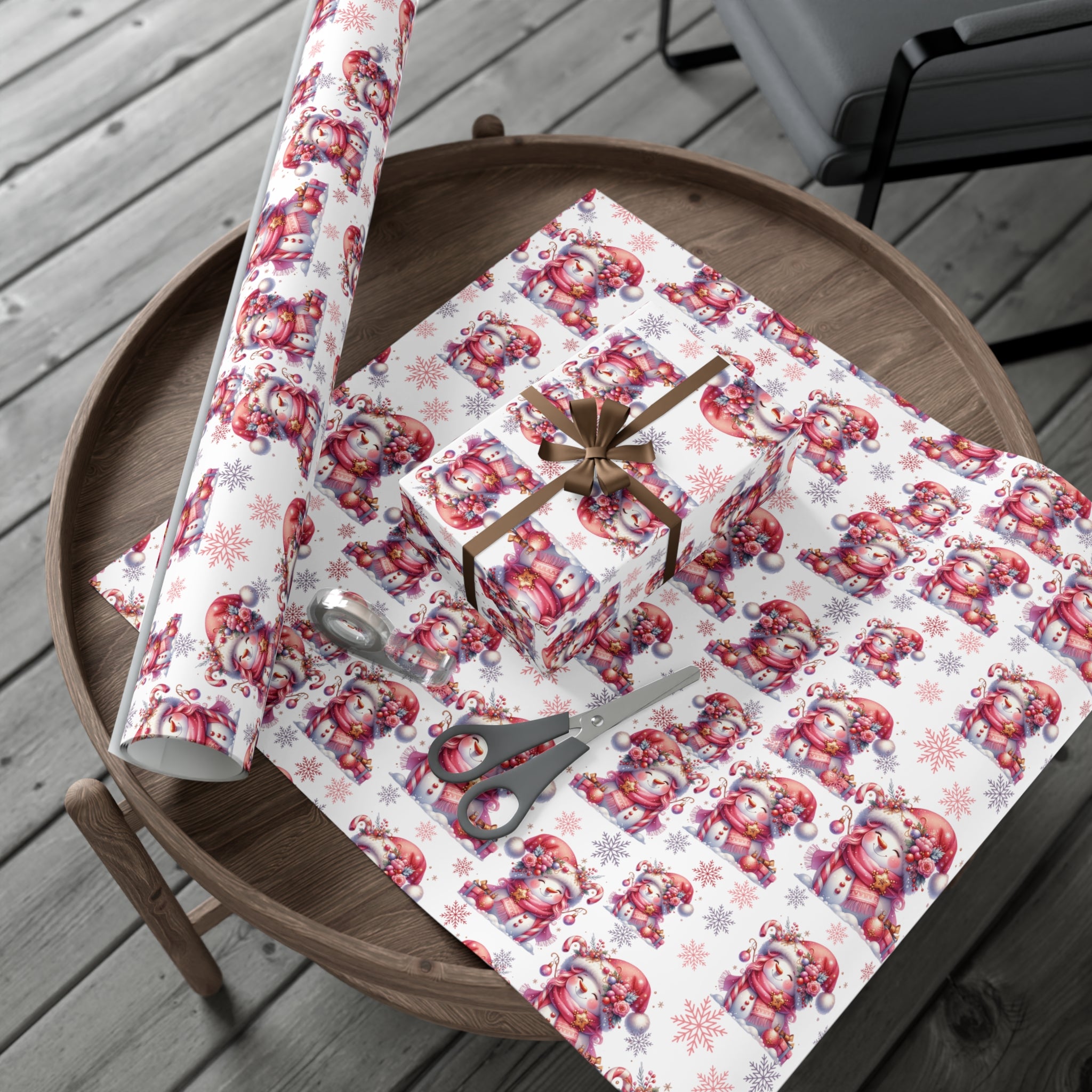 Pink Christmas Snow People Theme Wrapping Paper Vintage-Inspired Gift Wrap Perfect for Christmas Gifts and Special Occasions, Moms Gift - MRSBYVALLE