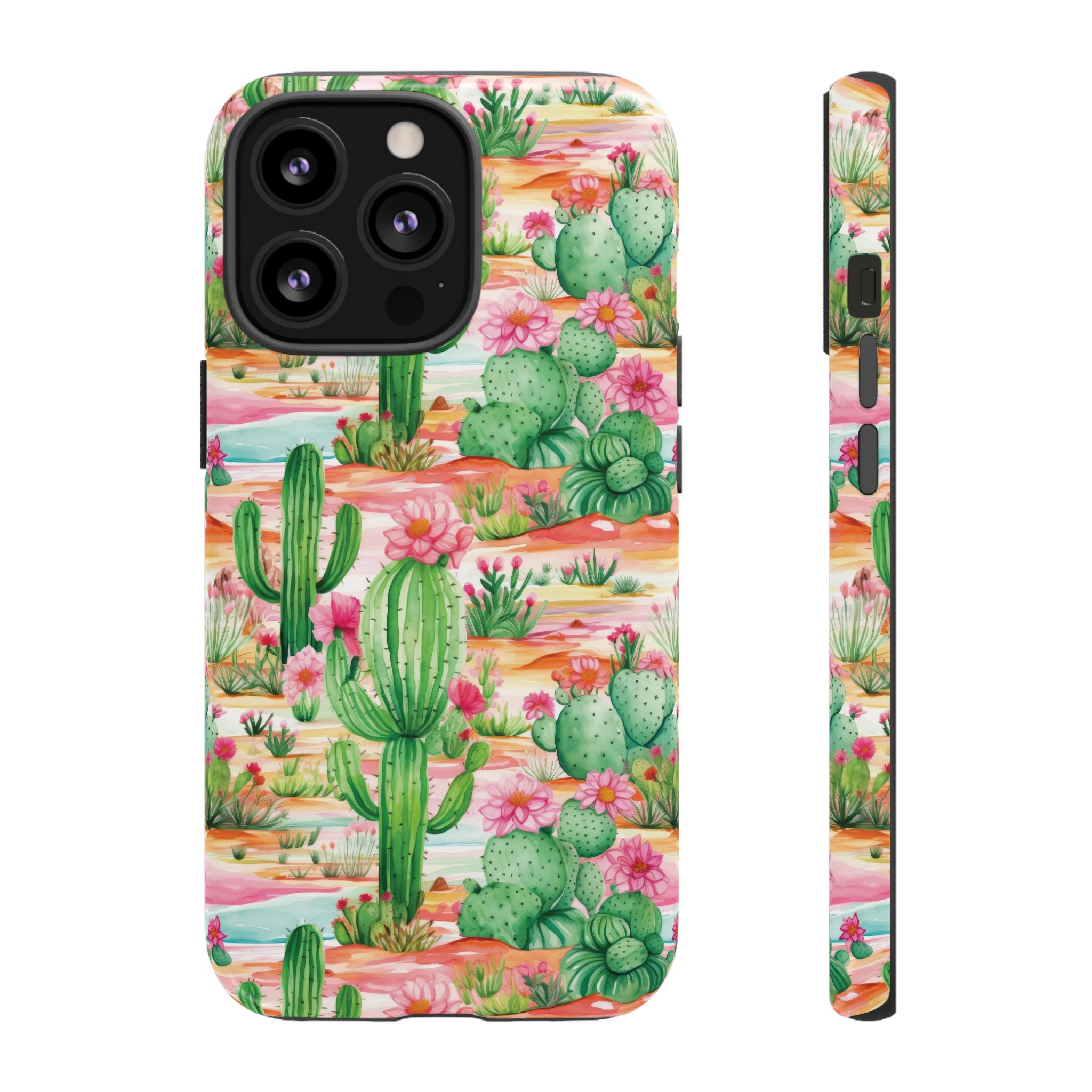 Pink and Mint Green Cactus Phone Case - Tough, Stylish Cover with Cactus Flowers | Durable Protection for iPhone & Android | Fresh Nature-Inspired Design!