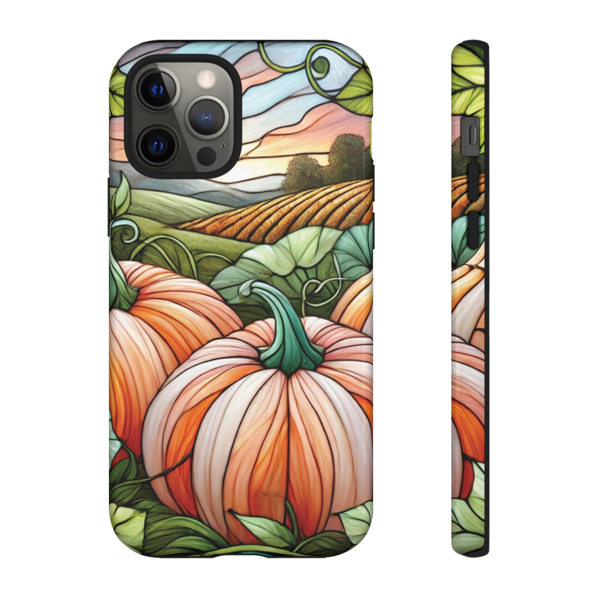 Pumpkins Phone Case Fall Faux Stained-Glass Thanksgiving Cover Pumpkin Lovers Gift for Galaxy S 24 23 22 21 Pixel 5 6 7 8 iPhone 17 , 16 15 14 13 12 Samsung iPhone Samsung Gift for Her
