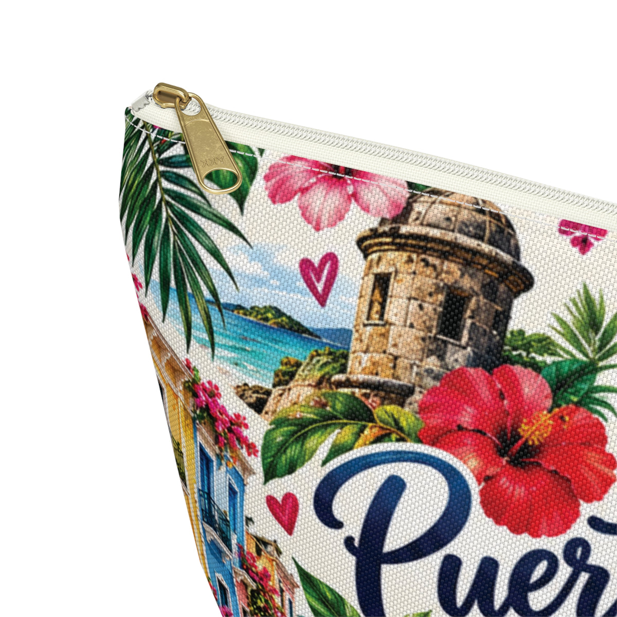 Puerto Rican Floral Accessory Pouch — "Mi Puerto Rican Pouch" Travel Makeup Bag